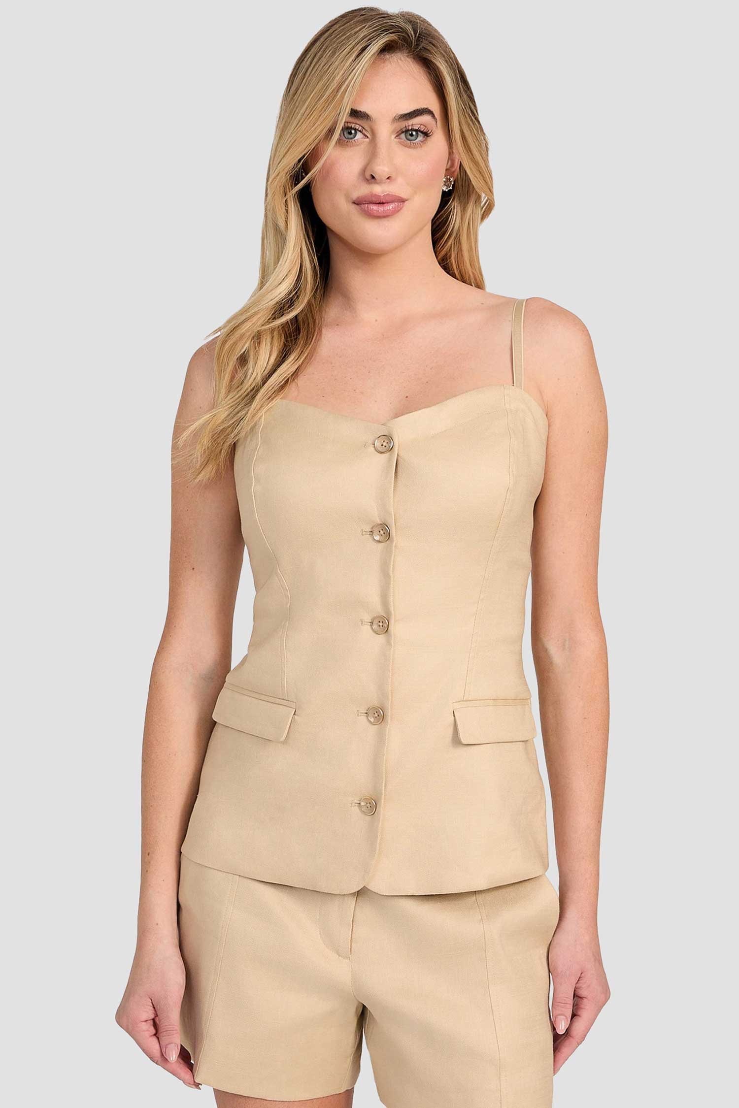 Жіночий бежевий лляний топ Guess W5GH0L.WH5L2;G1L7