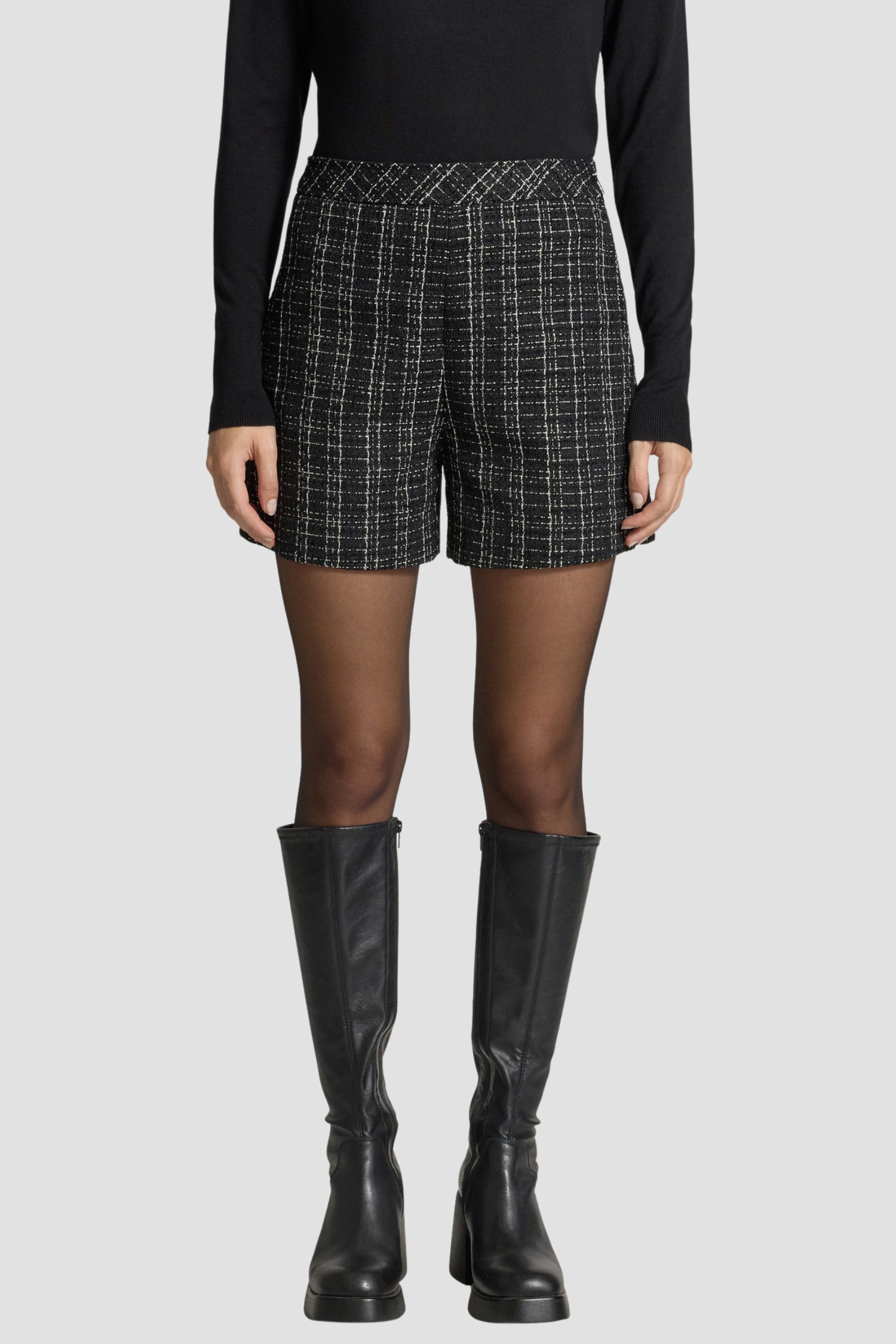 Женские черные твидовые шорты Guess W5BD65.W2382;JBLK