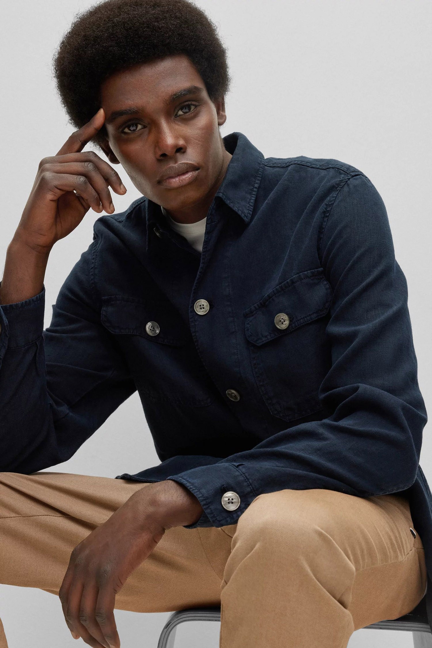 Чоловіча темно-синя лляна сорочка BOSS 50489310;404