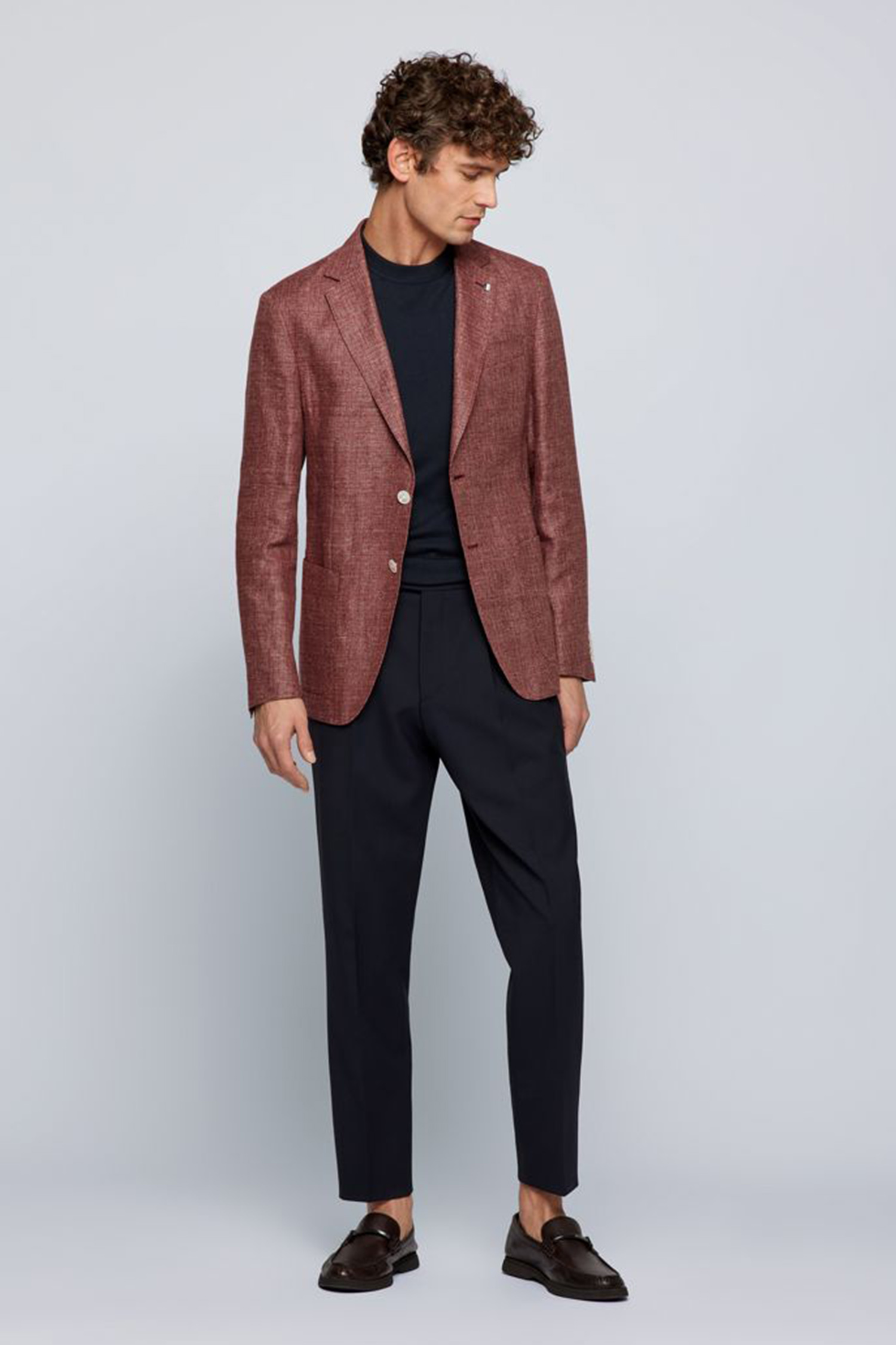 Мужской бордовый льняной пиджак BOSS 50468919;606