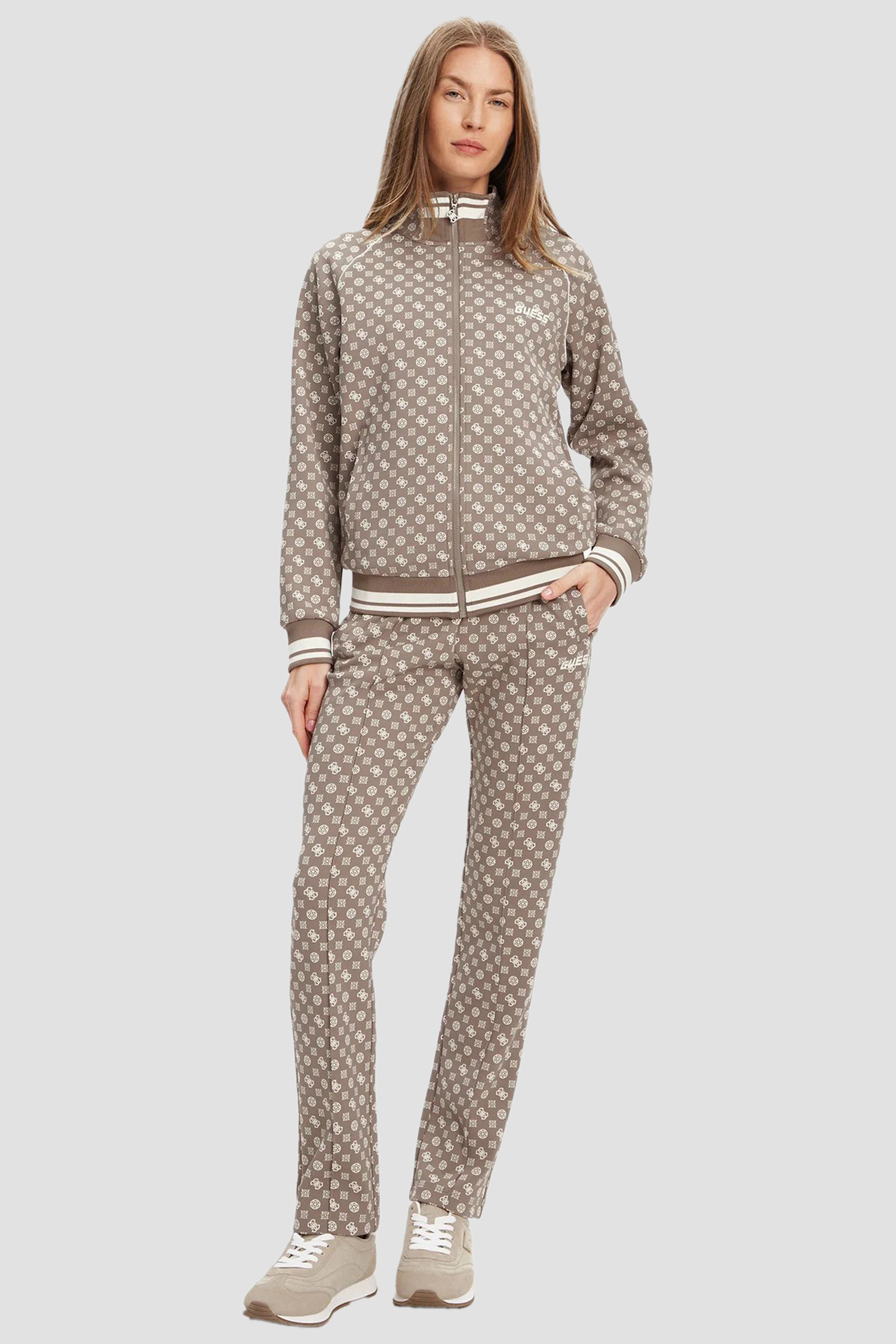 Жіноча бежева кофта на блискавці з візерунком Guess V5YQ03.KB212;P8HI