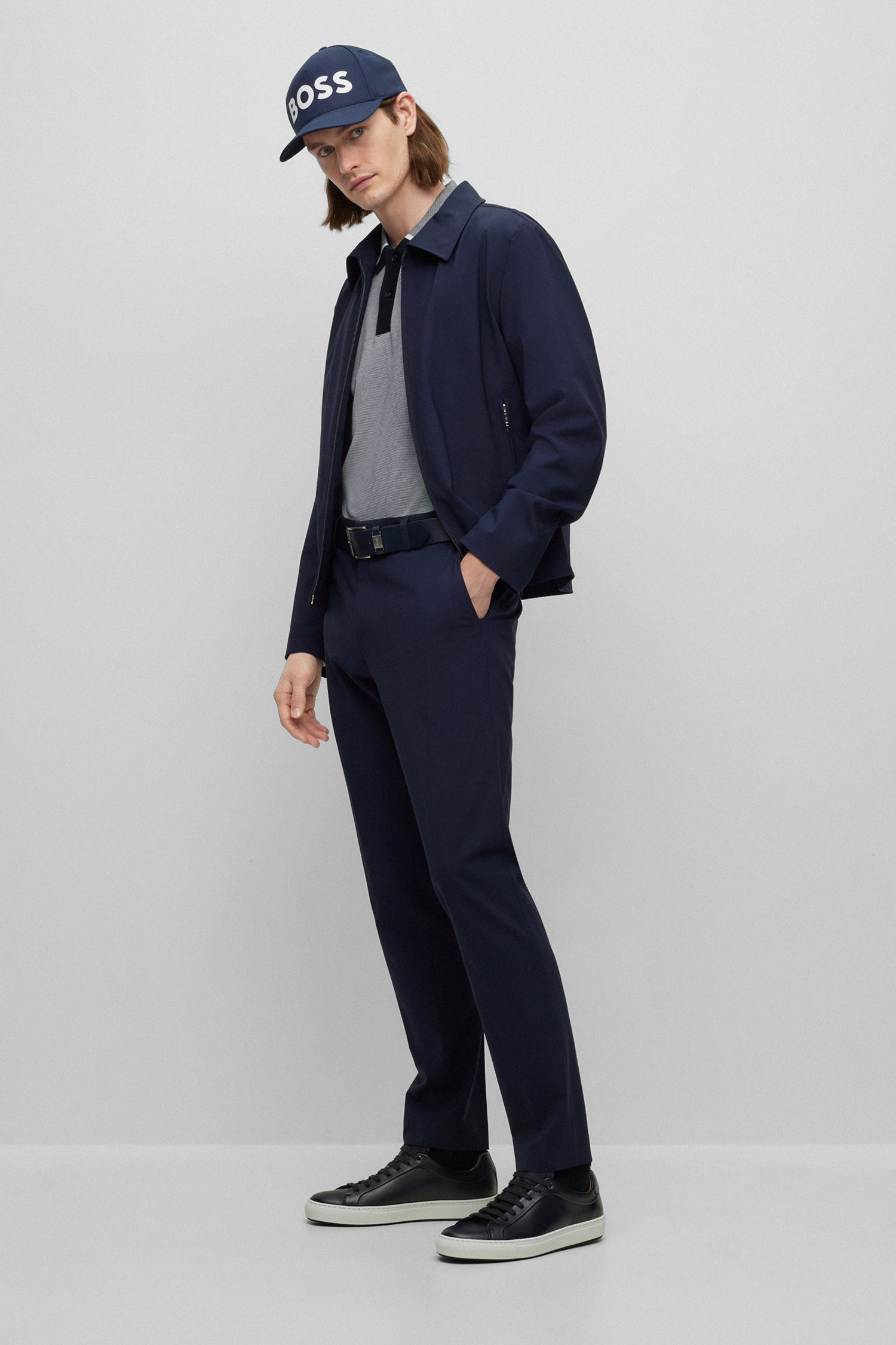 Мужские темно-синие кожаные сникерсы BOSS 50499798;401