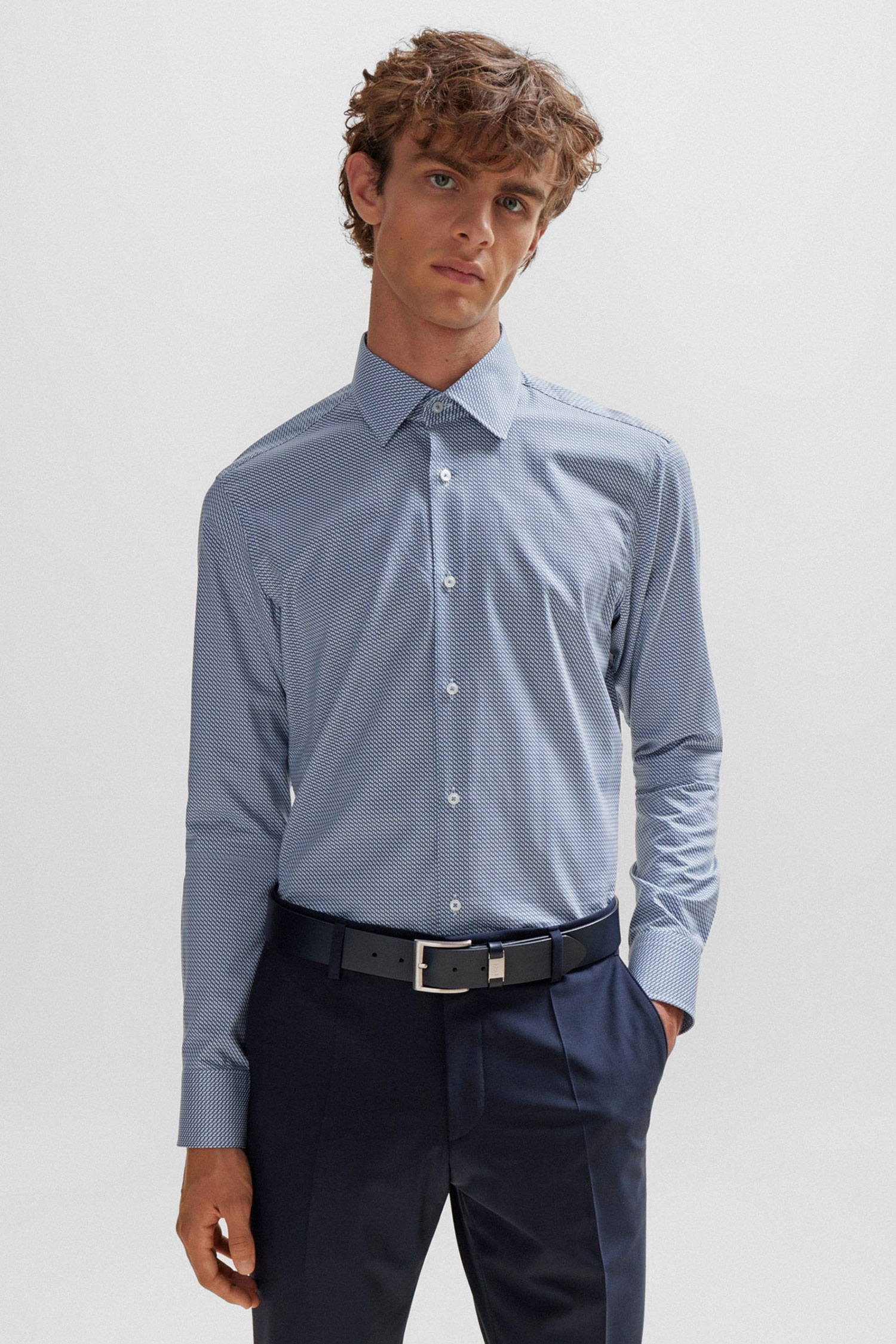 Мужская голубая рубашка с узором BOSS 50508537;479