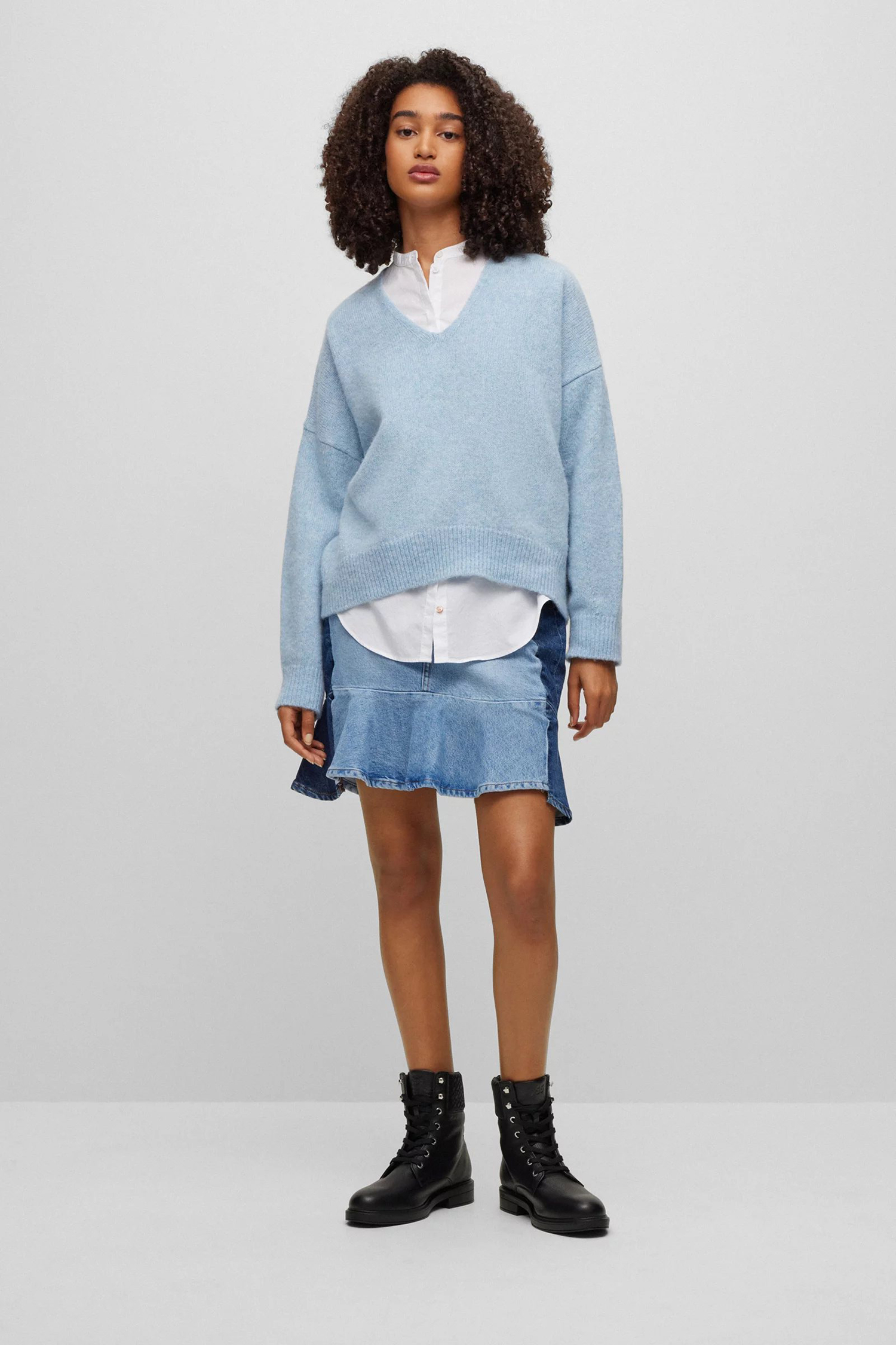 Женские черные кожаные ботинки BOSS 50498809;001