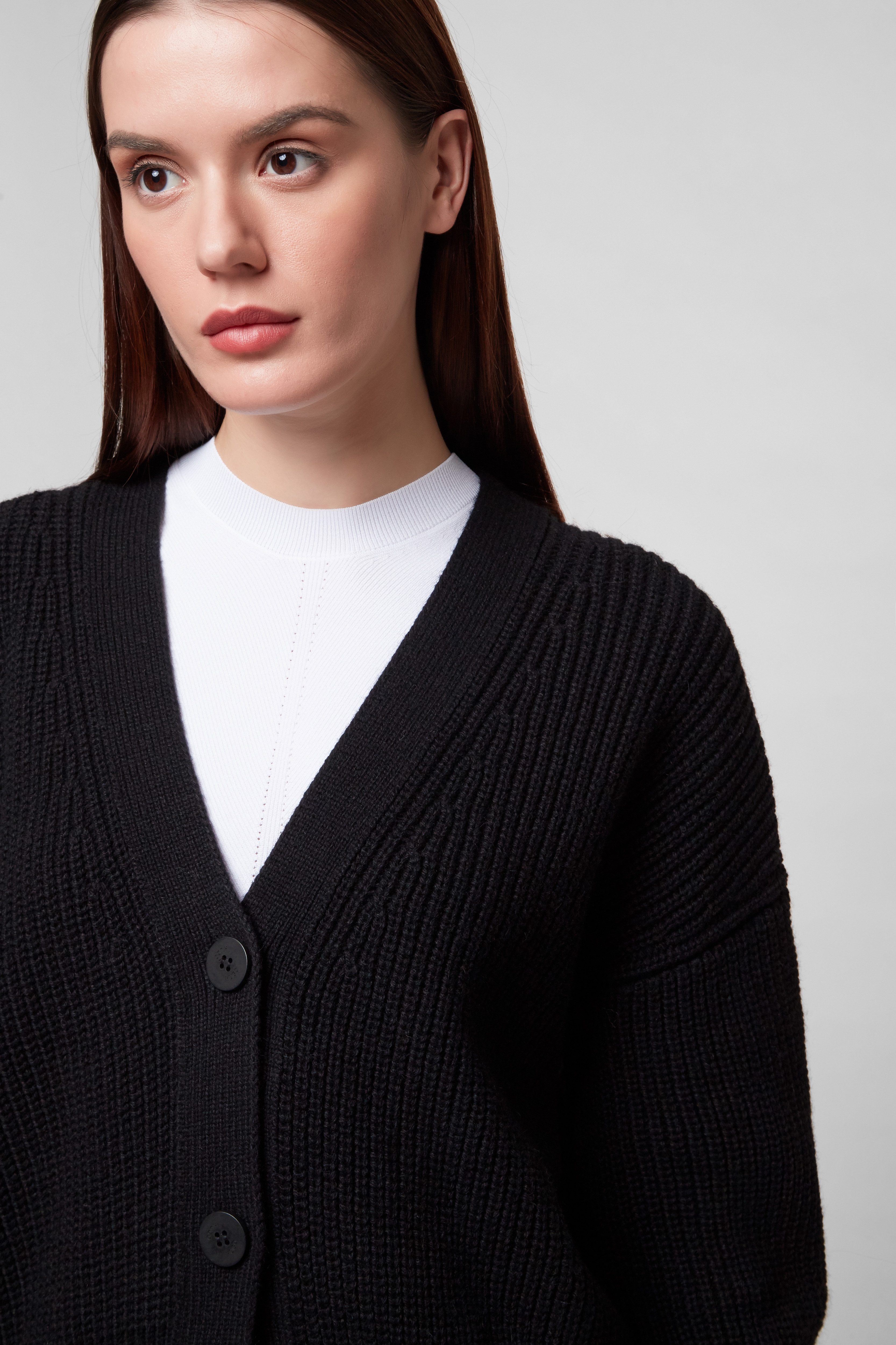 Женский черный шерстяной кардиган HUGO 50455438;001