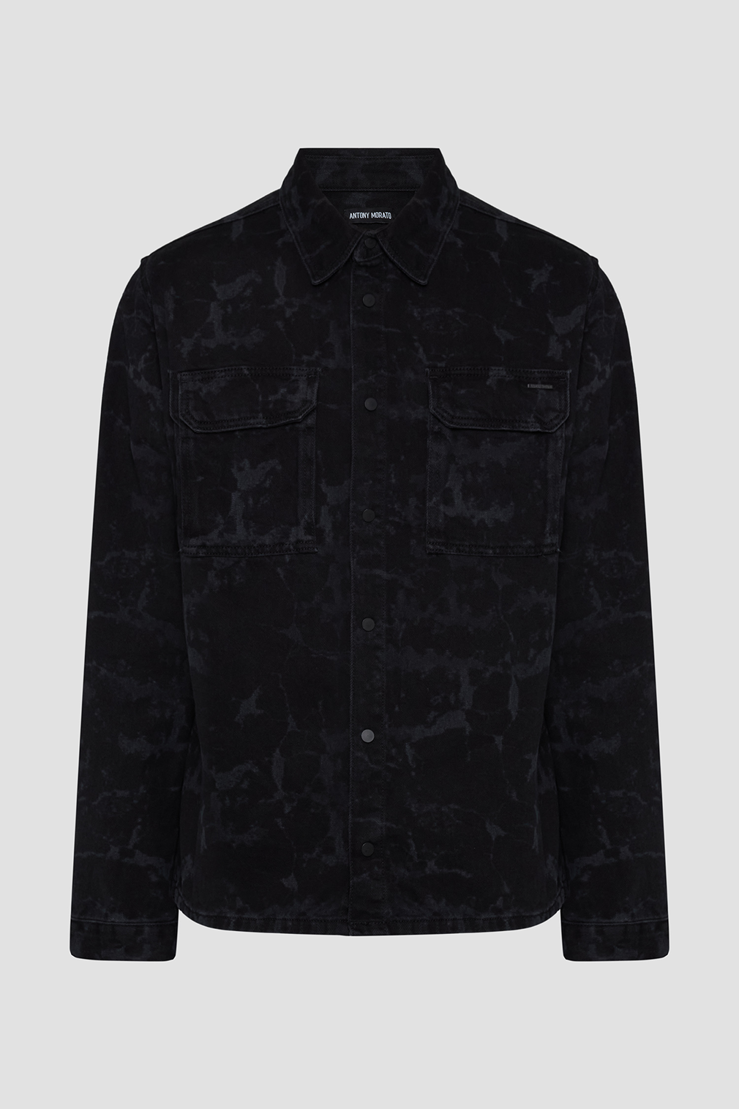 Мужская черная джинсовая рубашка с узором Antony Morato MMSL00763.FA700143;9000