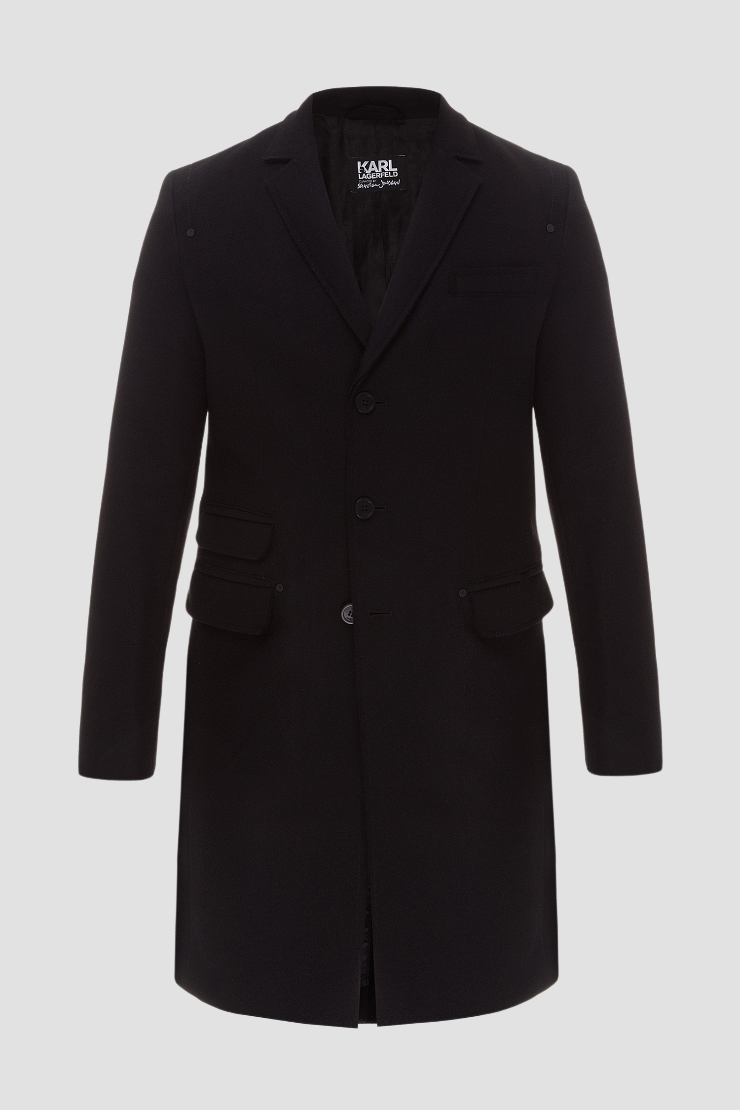 Мужское черное шерстяное пальто Karl Lagerfeld 582799.455502;990