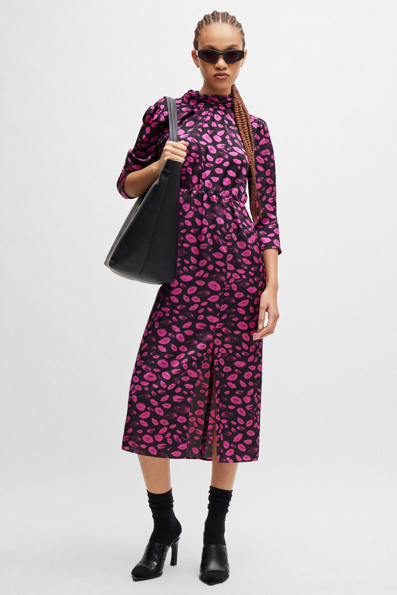 Женское черное платье с узором HUGO 50508278;963