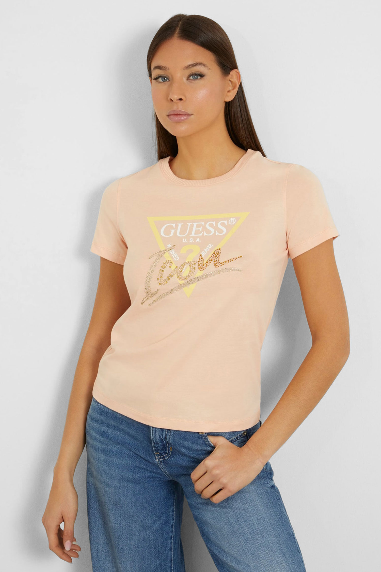 Жіноча персикова футболка Guess W4GI20.I3Z14;G6J4
