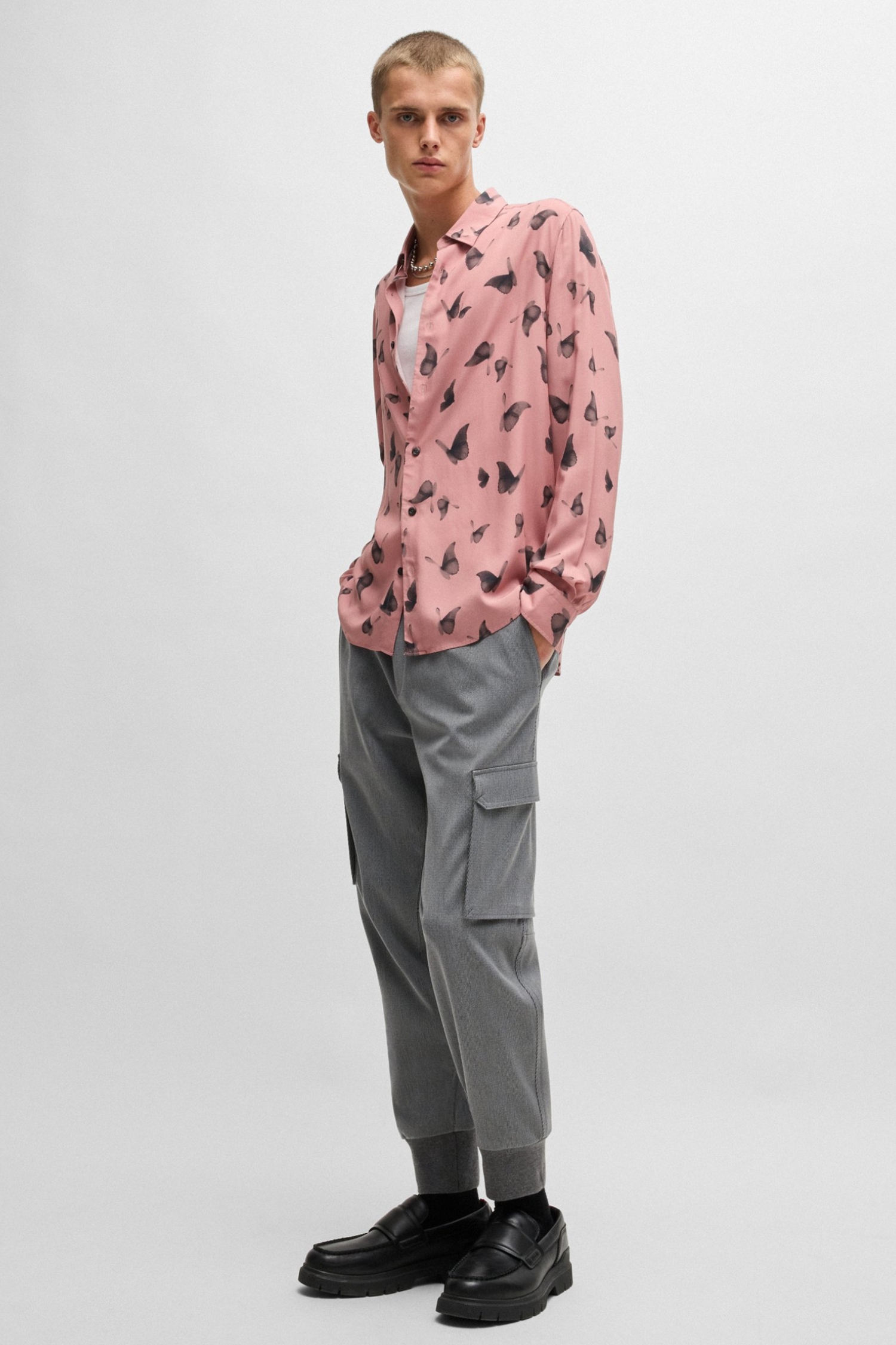 Мужская розовая рубашка с узором HUGO 50534247;695