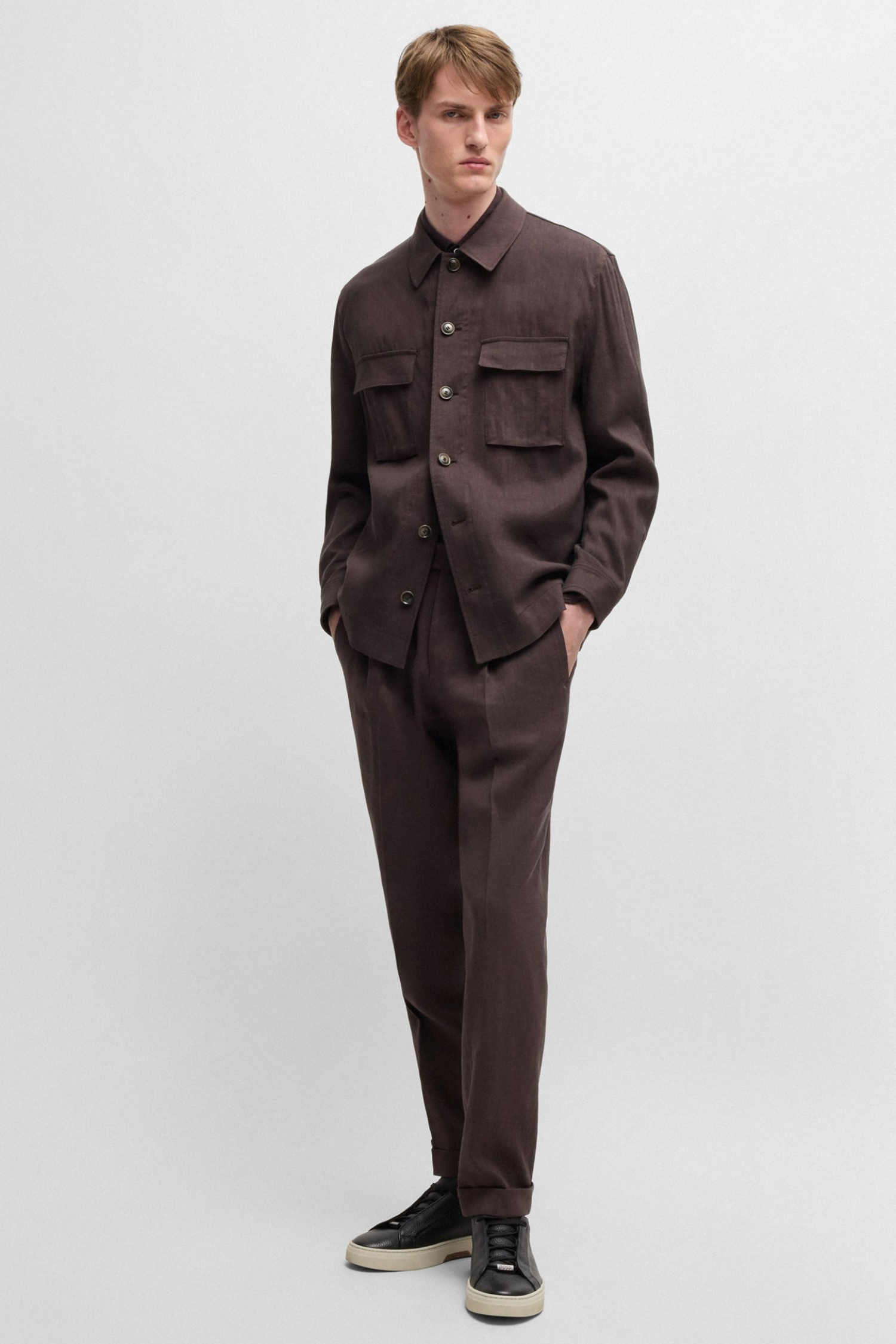 Мужская коричневая льняная рубашка BOSS 50539503;203