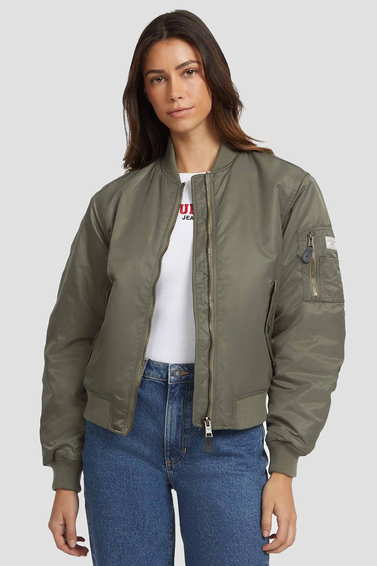 Женский оливковый бомбер Guess Jeans W4YL01.WG932;G8EV