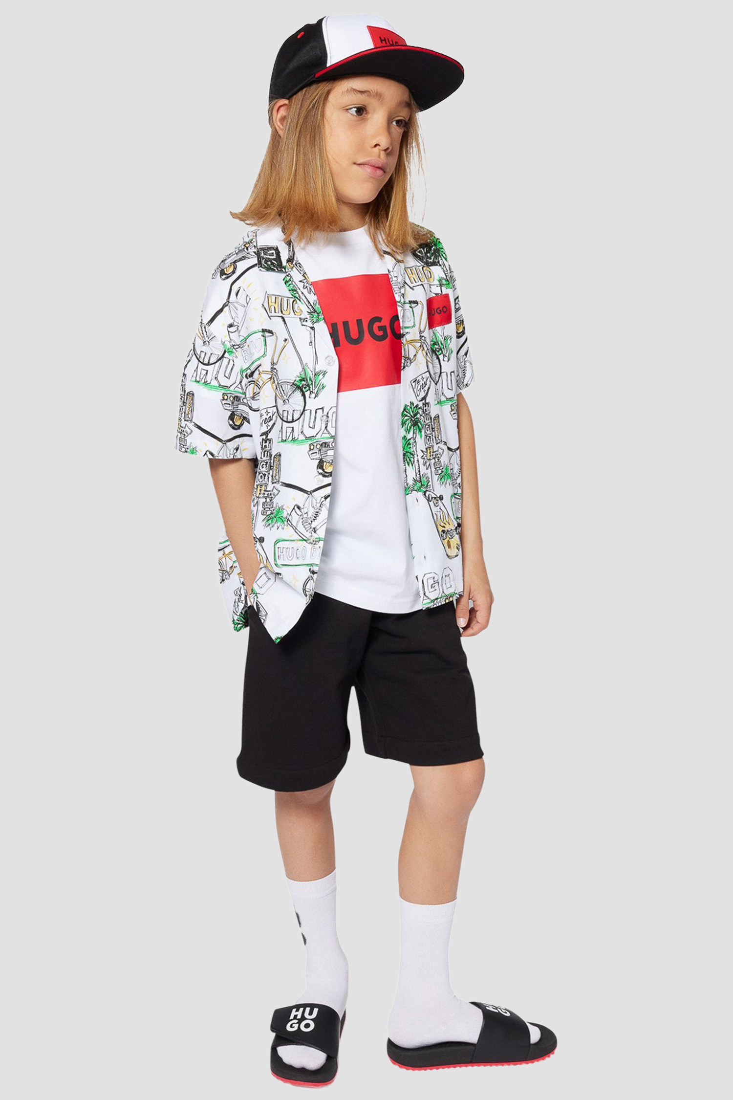 Детская белая рубашка с узором HUGO kids G00347;10P