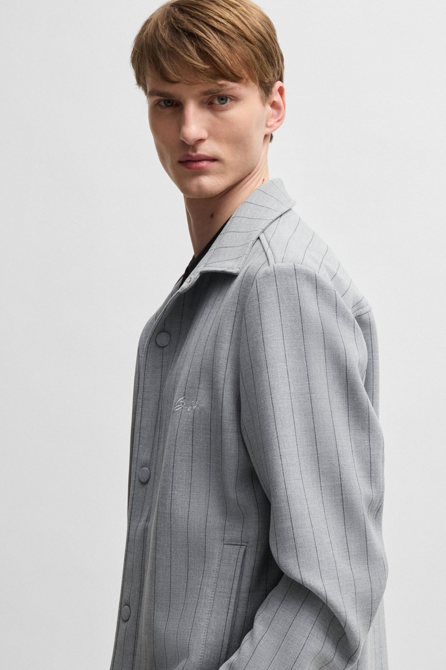 Мужская серая рубашка в полоску BOSS 50534987;030