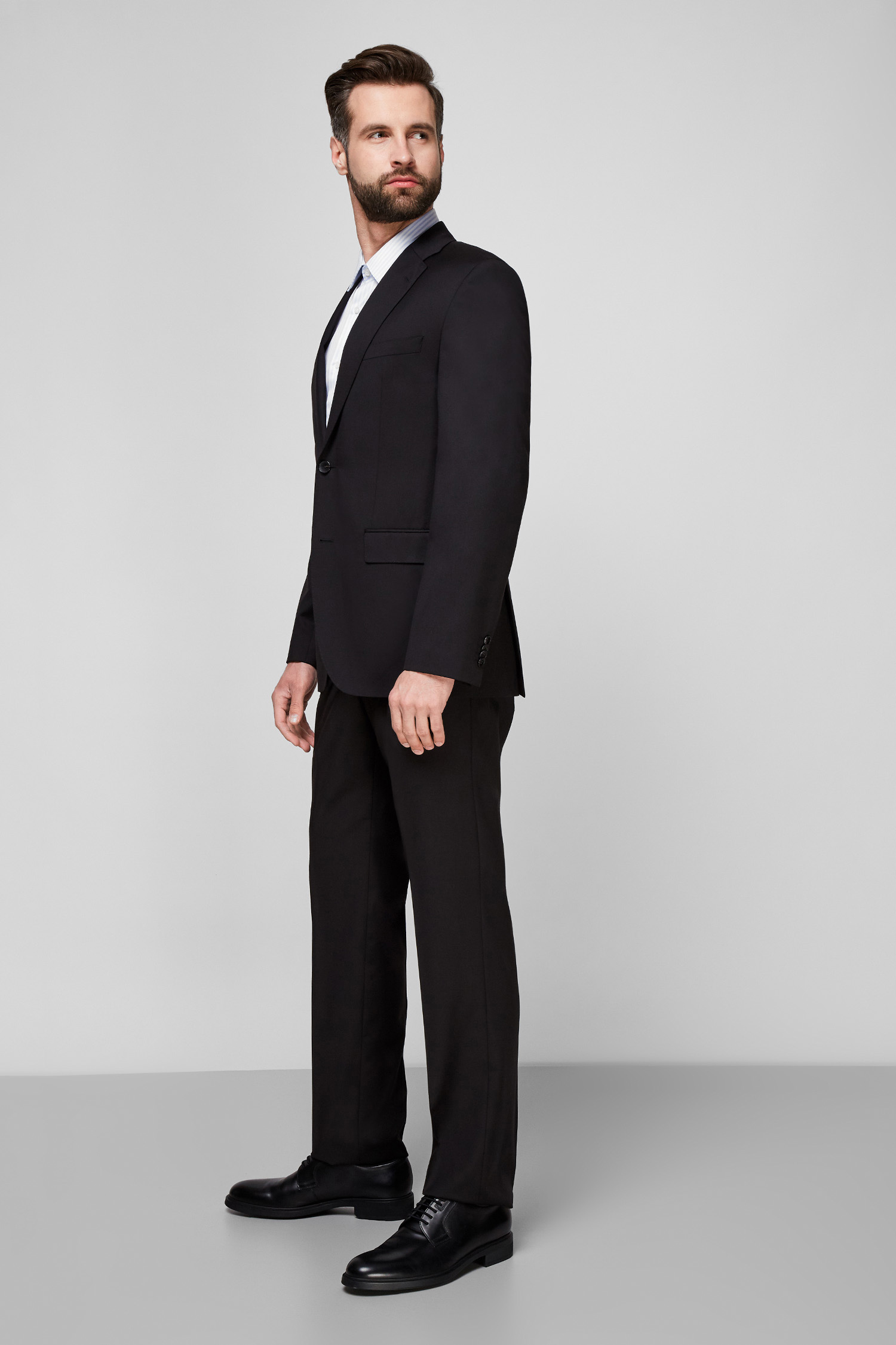 Мужской черный шерстяной костюм (пиджак, брюки) BOSS 50318521К;001