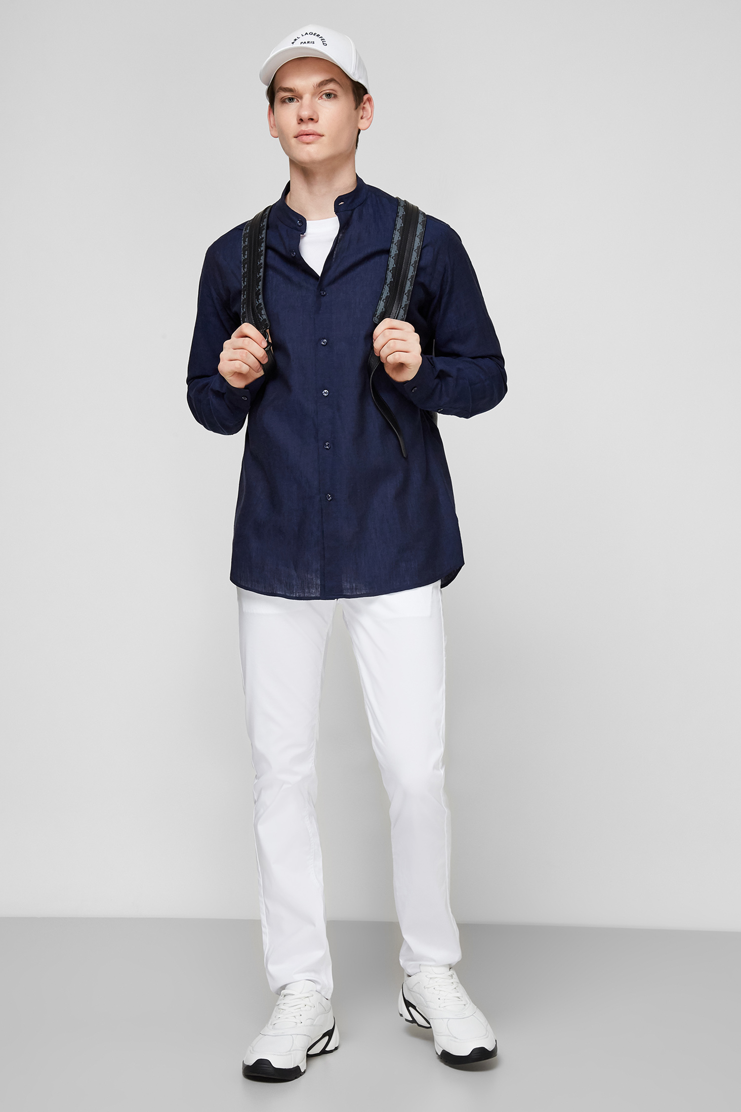 Темно-синяя льняная рубашка для парней Karl Lagerfeld 511628.605035;690