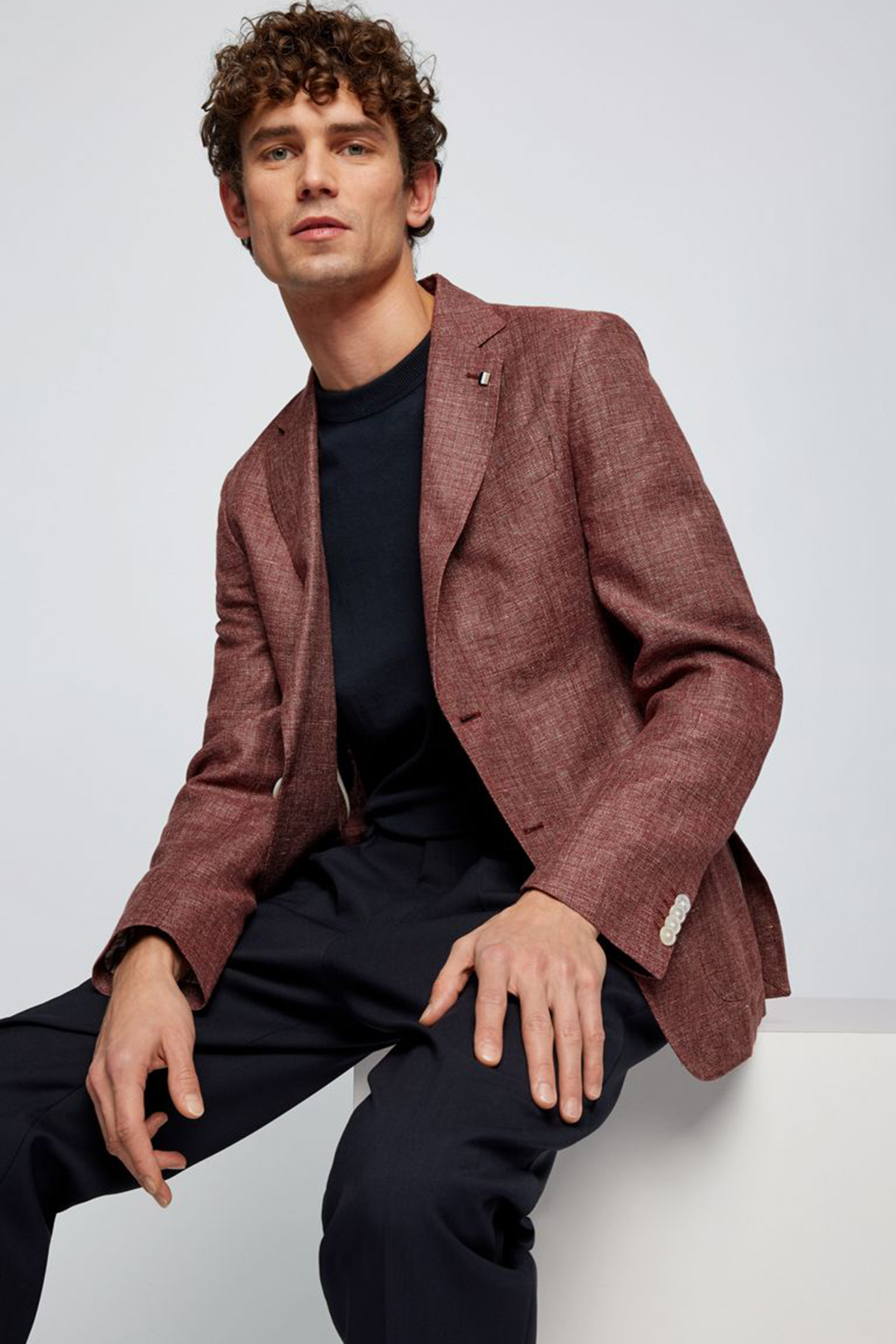 Мужской бордовый льняной пиджак BOSS 50468919;606