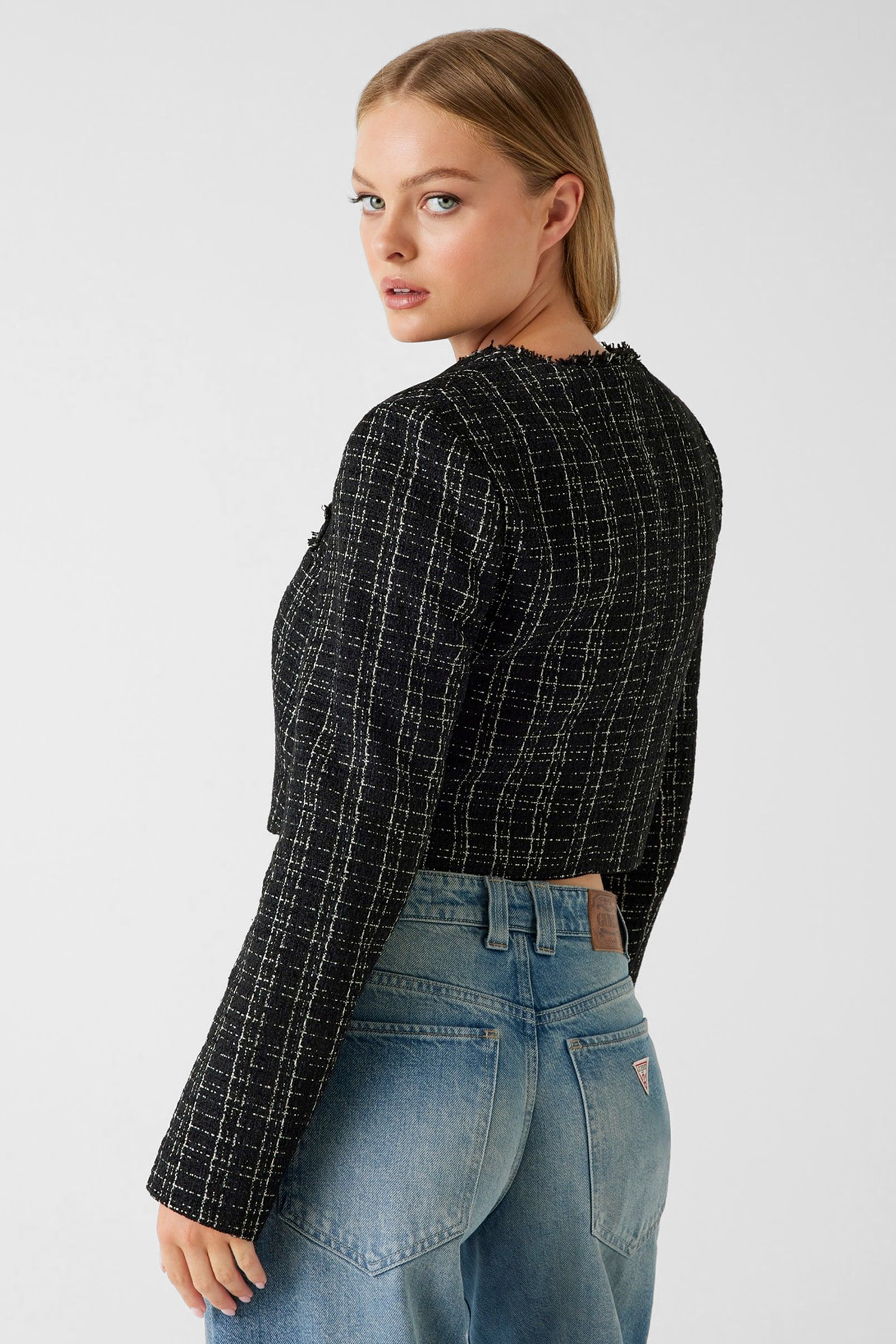 Жіночий чорний твідовий жакет Guess W5BN63.W2382;JBLK
