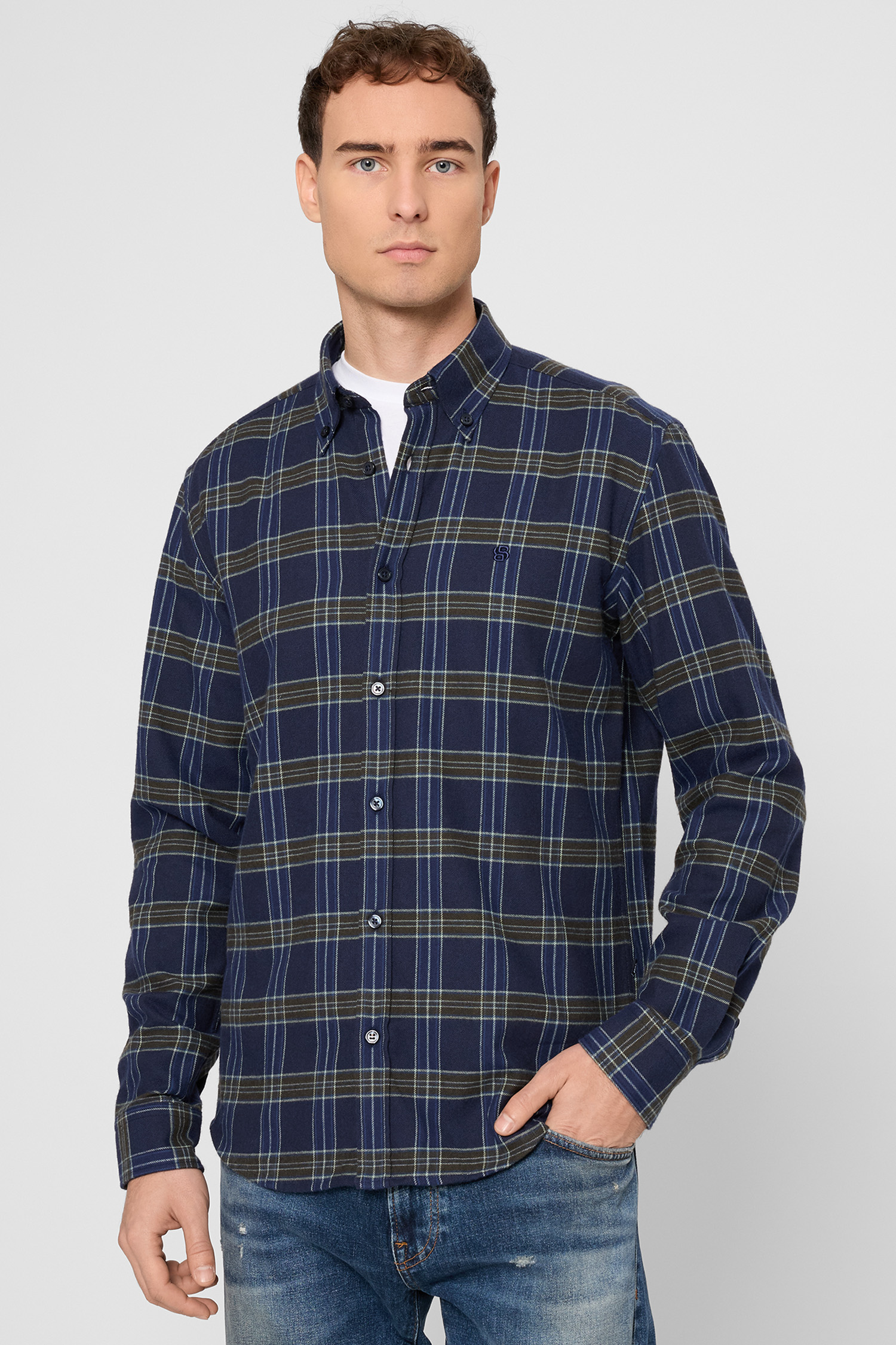 Мужская темно-синяя рубашка в клетку BOSS 50550049;473
