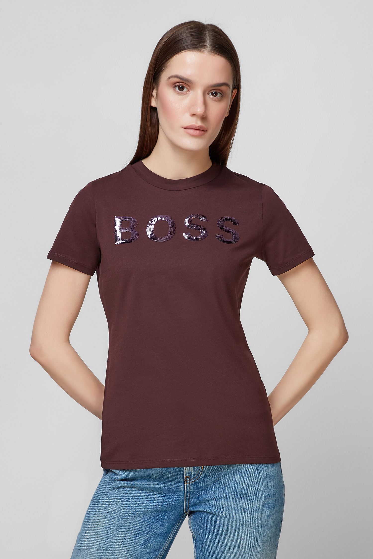 Жіноча бордова футболка BOSS 50464505;608