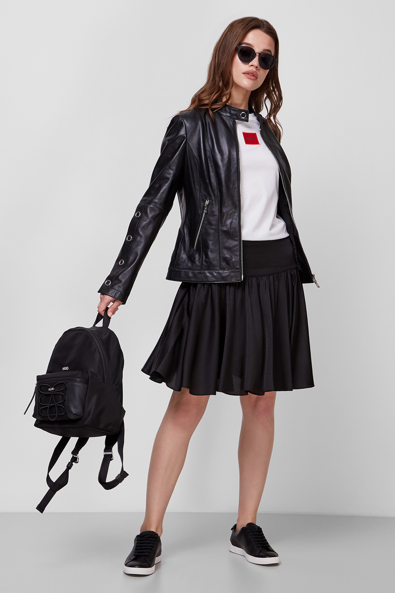 Женская черная кожаная куртка HUGO 50452352;001