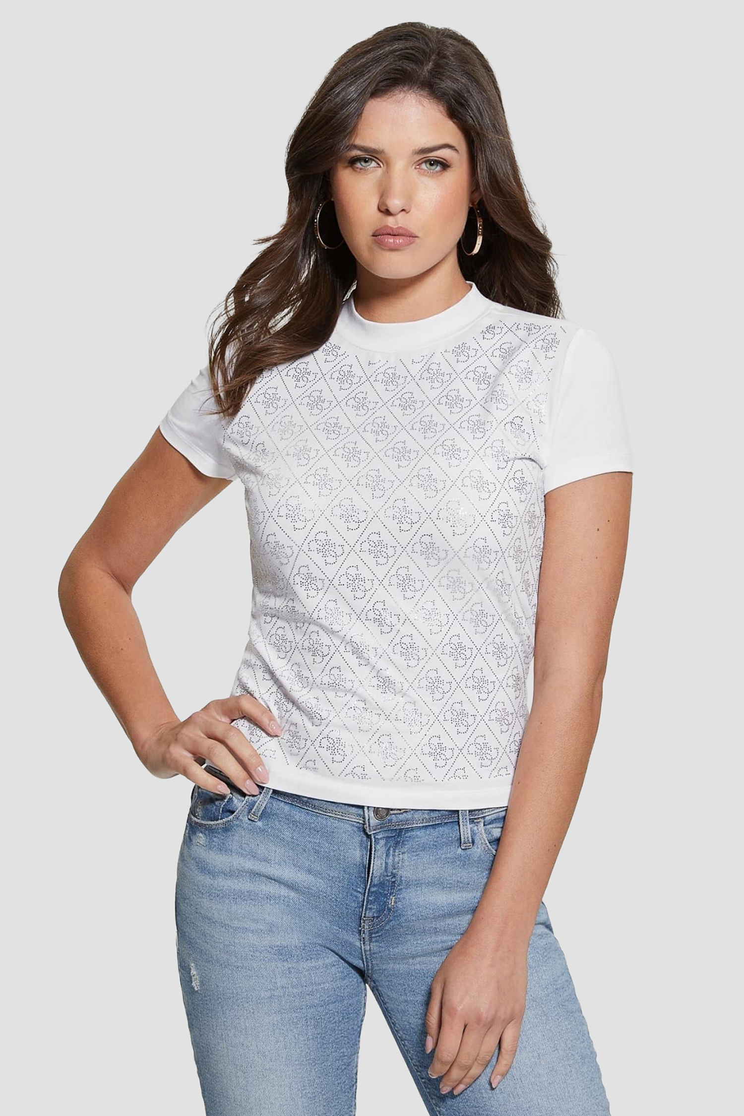 Жіноча біла футболка з візерунком Guess W4BI26.J1314;G011