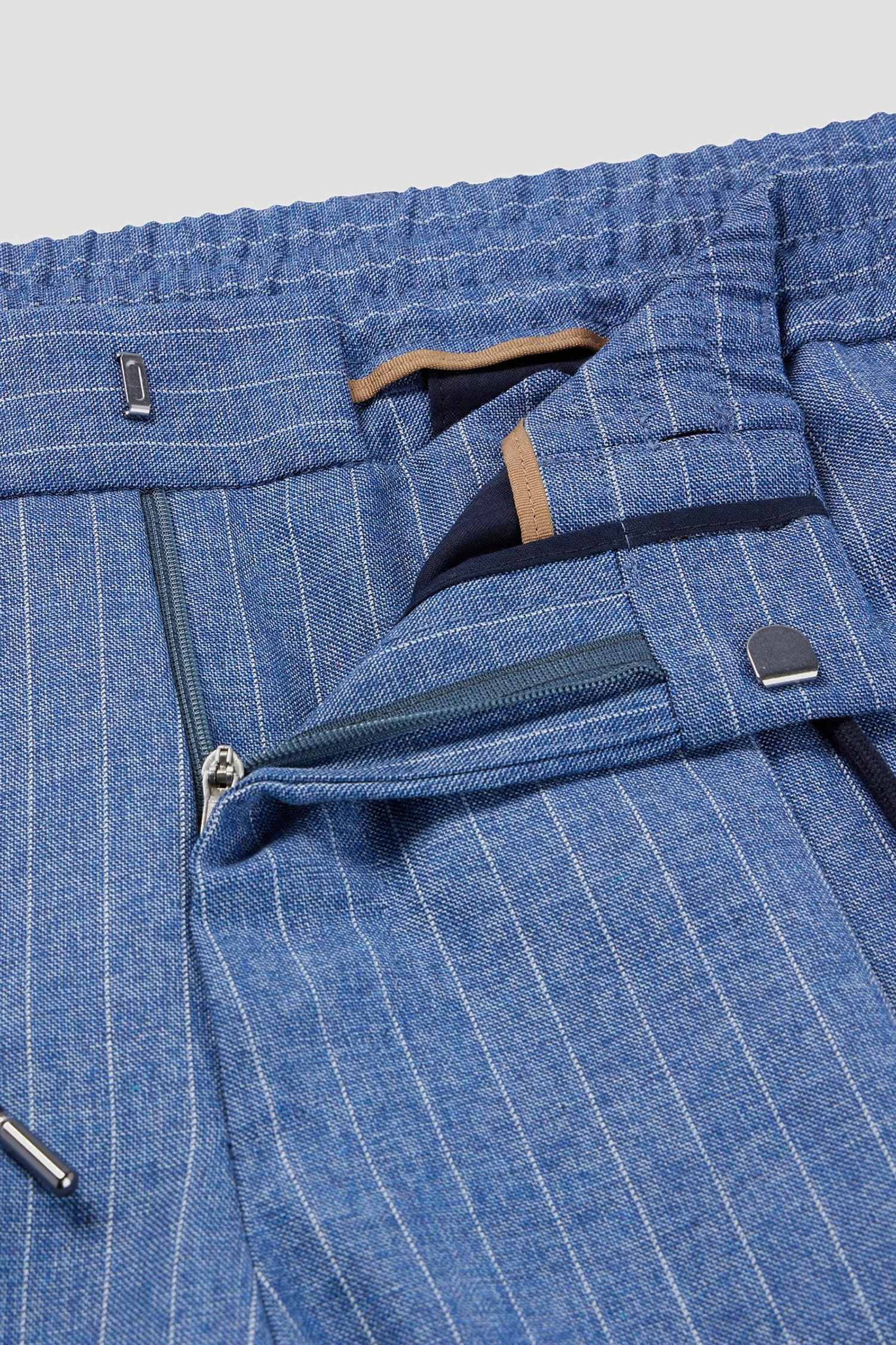 Мужские синие шерстяные брюки в полоску BOSS 50488873;433