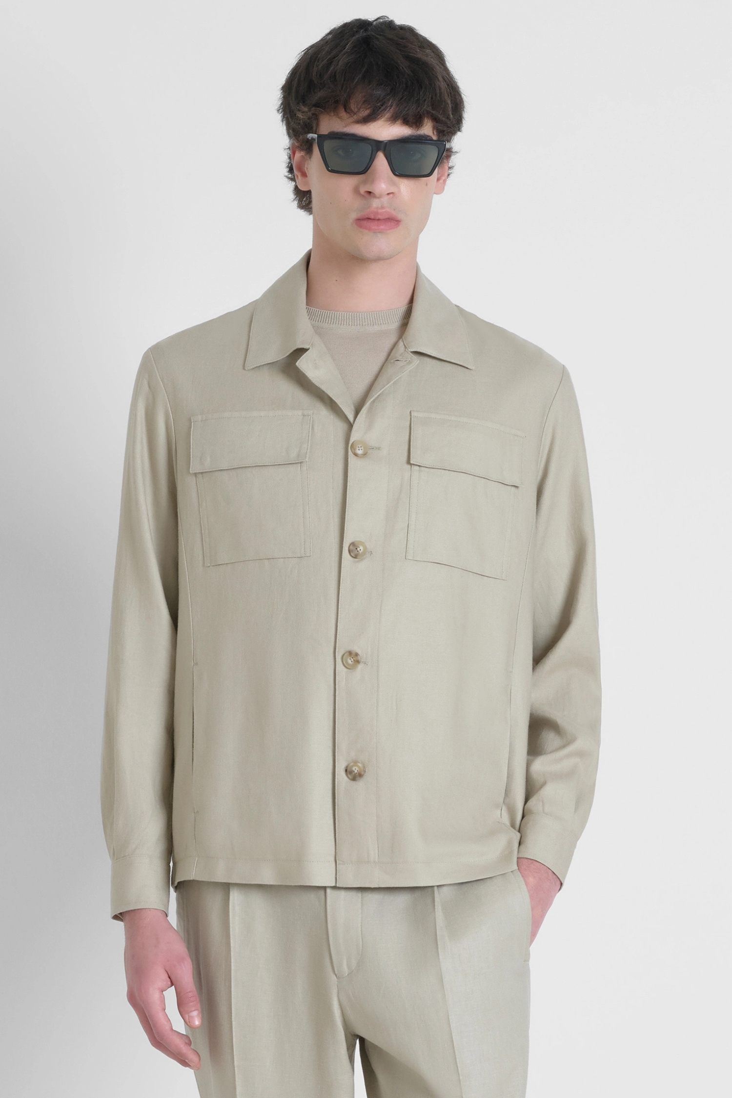 Мужская бежевая льняная рубашка Antony Morato MMSL00756.FA800126;2081