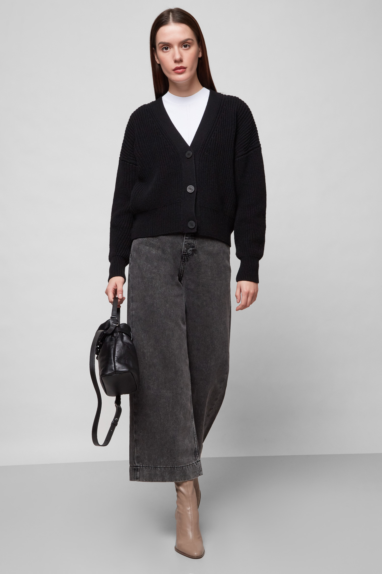 Женский черный шерстяной кардиган HUGO 50455438;001