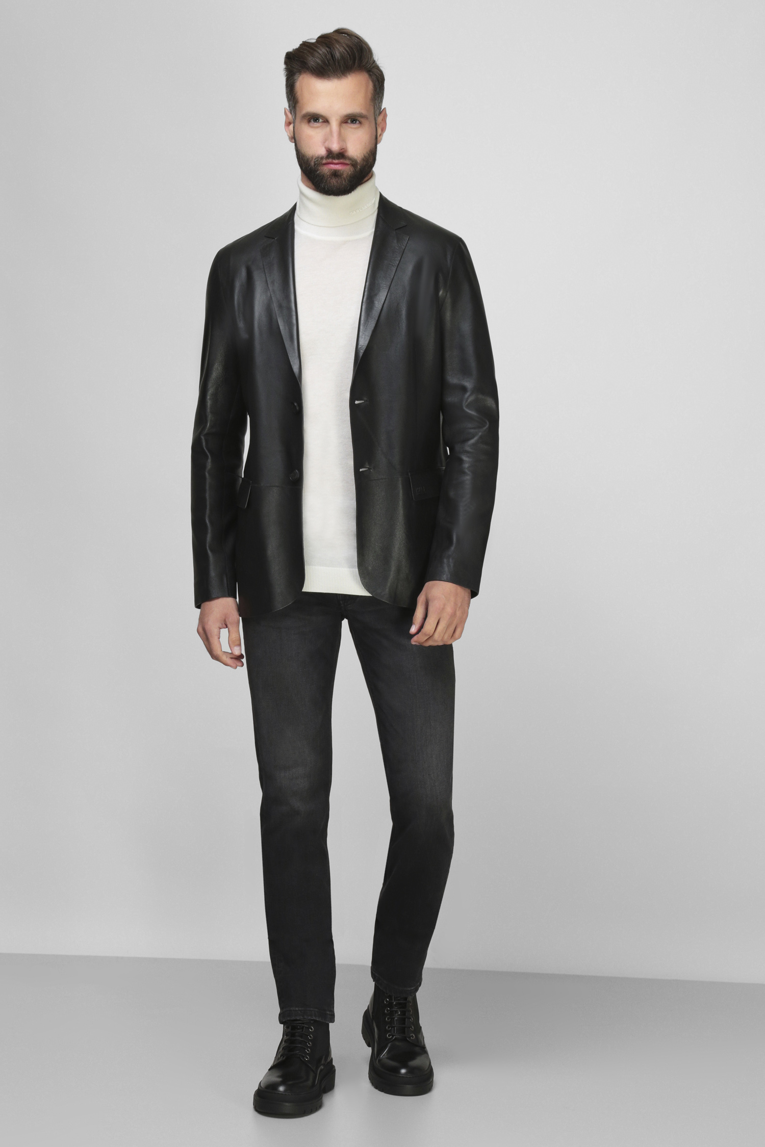 Мужской черный кожаный пиджак Karl Lagerfeld 512408.555012;990
