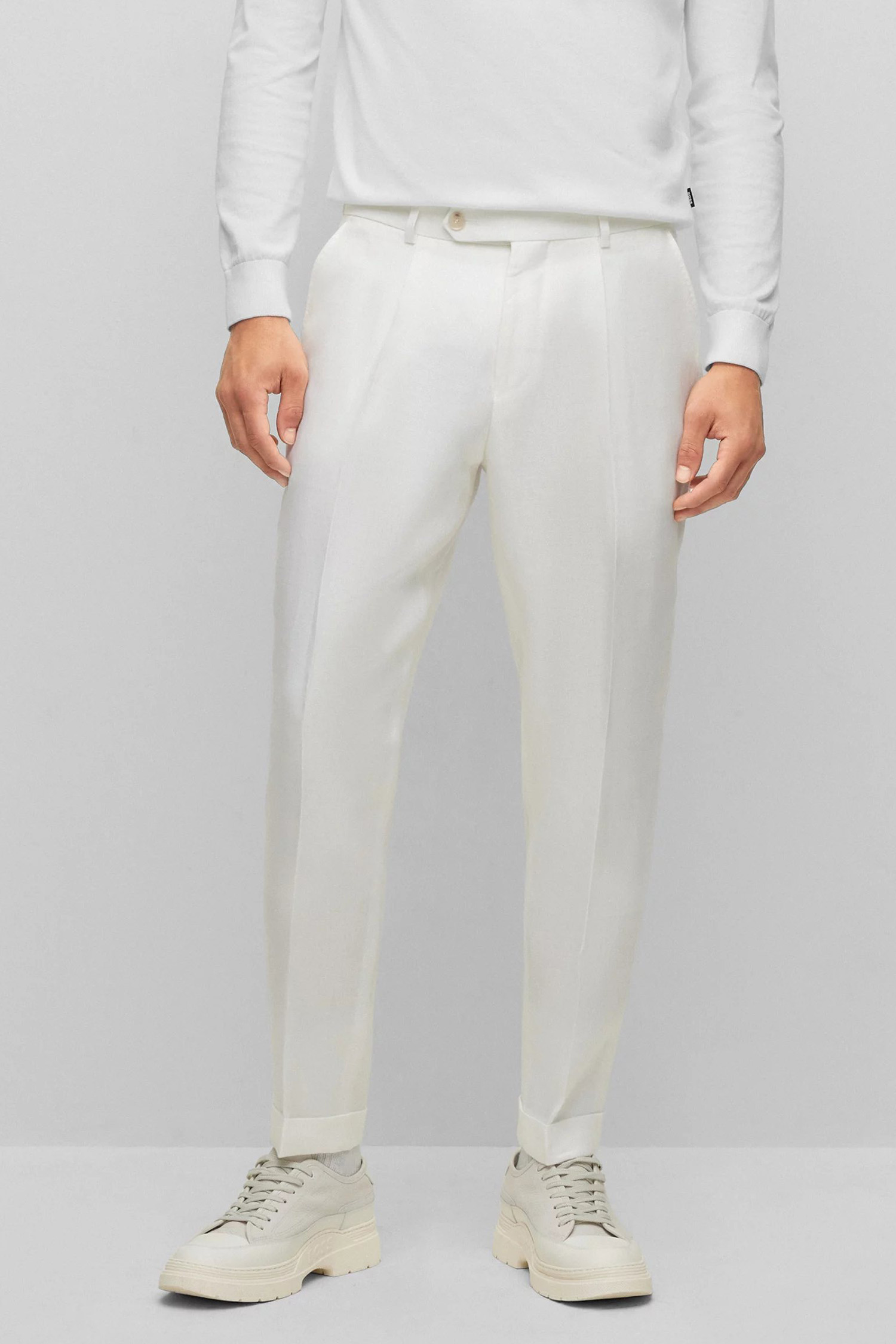Мужские белые льняные брюки BOSS 50488404;100