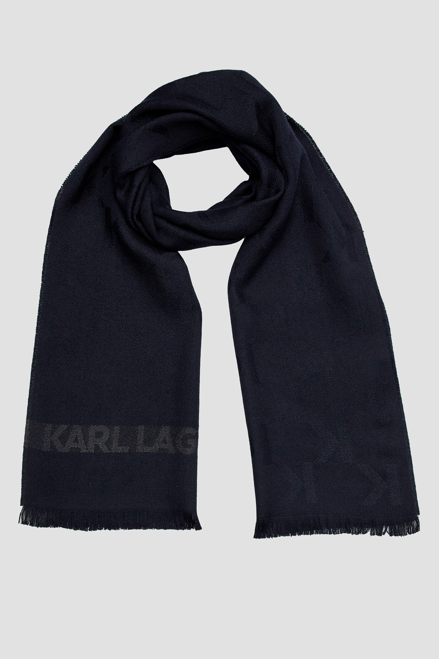 Чоловічий темно-синій вовняний шарф з візерунком Karl Lagerfeld 534135.805001;690