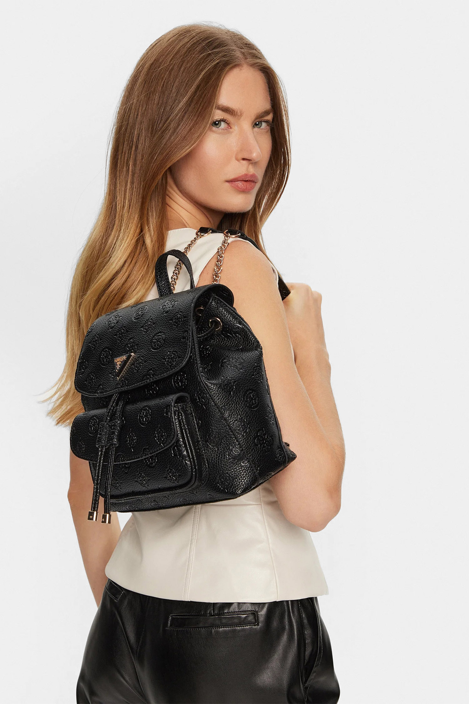 Женский черный рюкзак с узором Guess HWPG93.49310;BLA