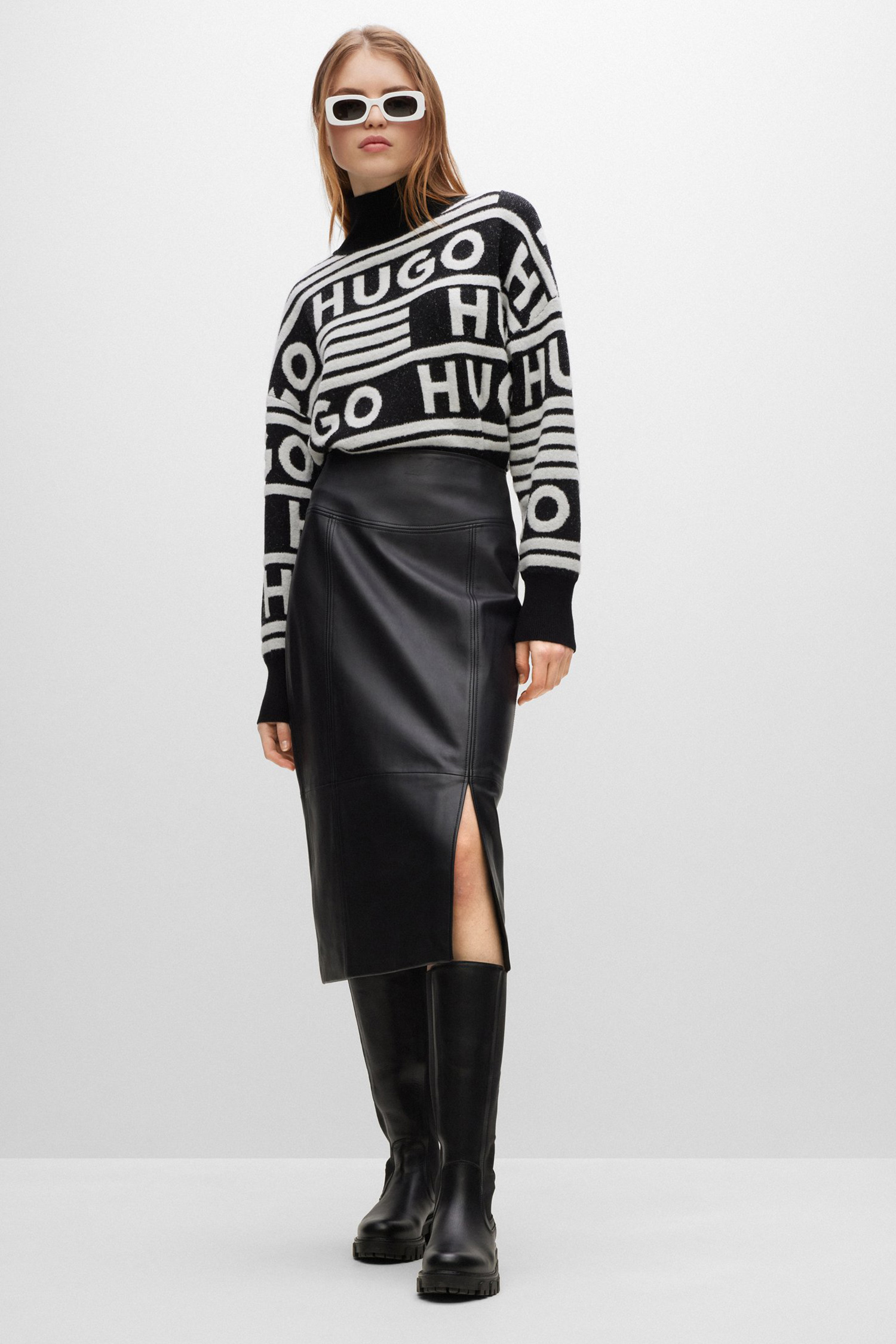 Жіночий чорний светр з візерунком HUGO 50477117;001