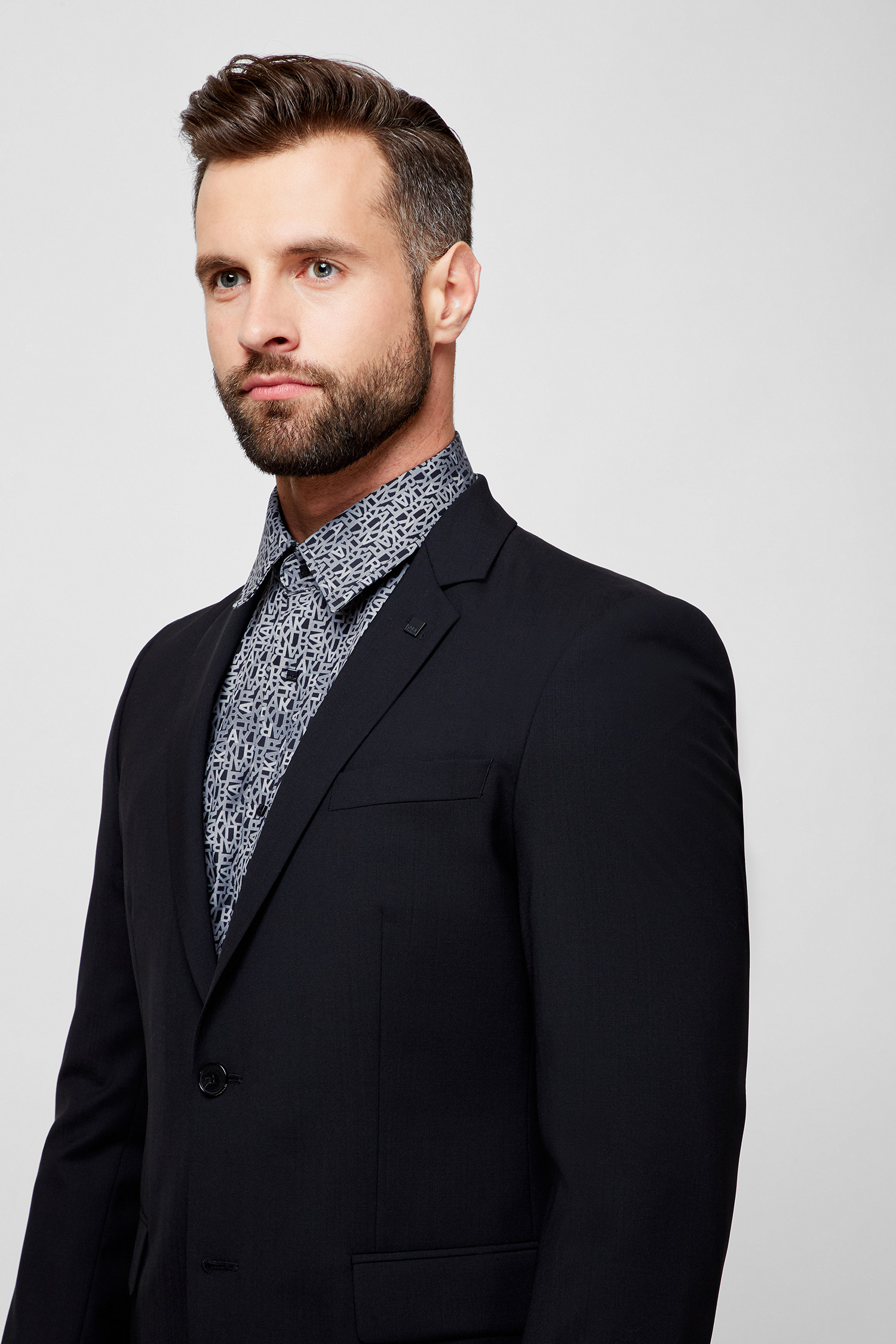 Мужской черный шерстяной пиджак Karl Lagerfeld 500099.155200;990