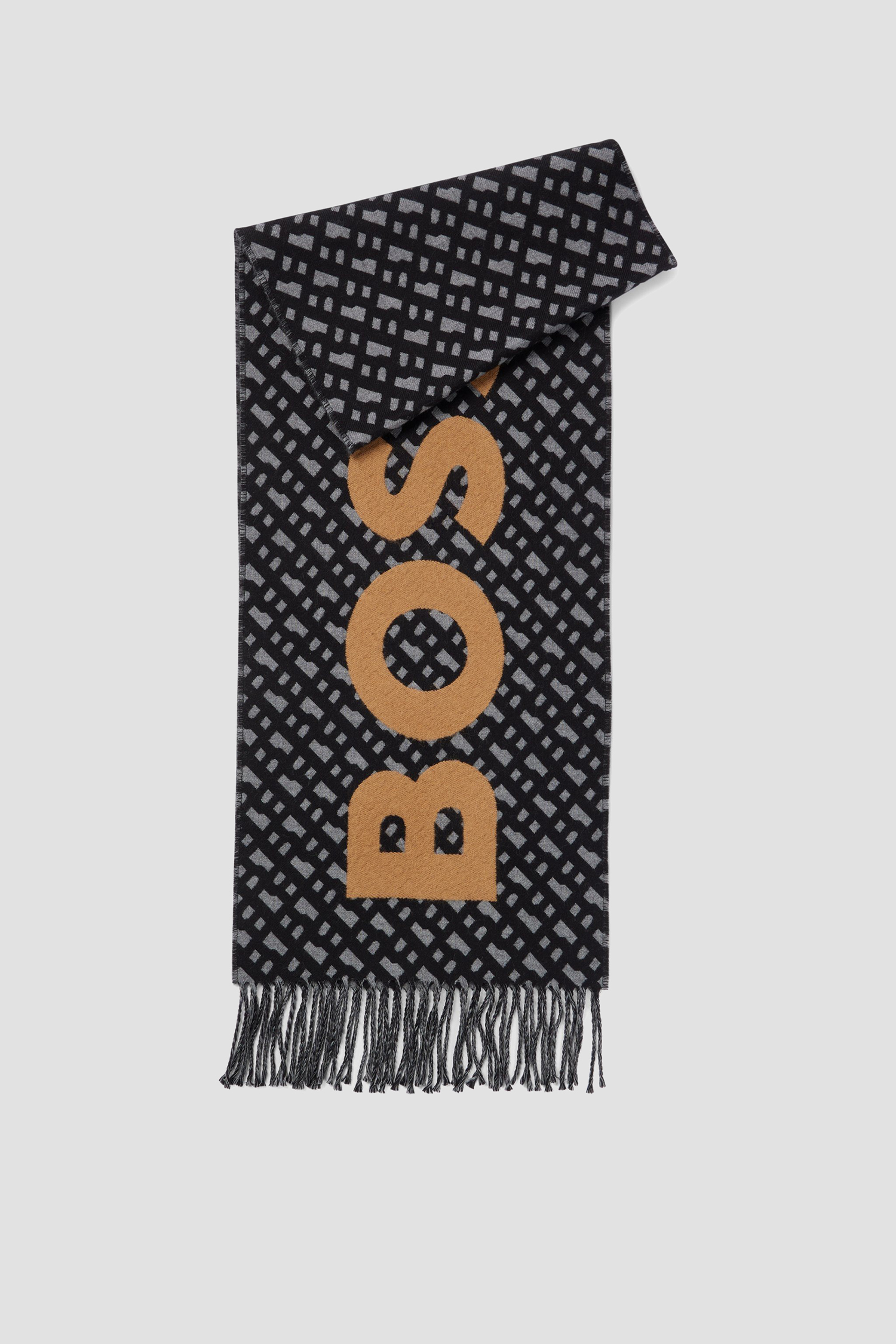 Чоловічий чорний шарф з візерунком BOSS 50500904;001