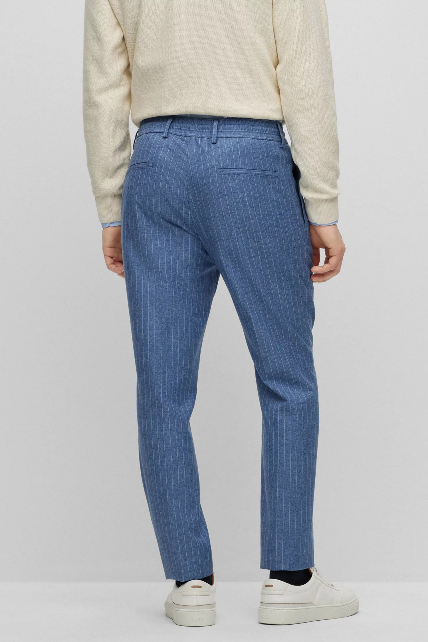 Мужские синие шерстяные брюки в полоску BOSS 50488873;433