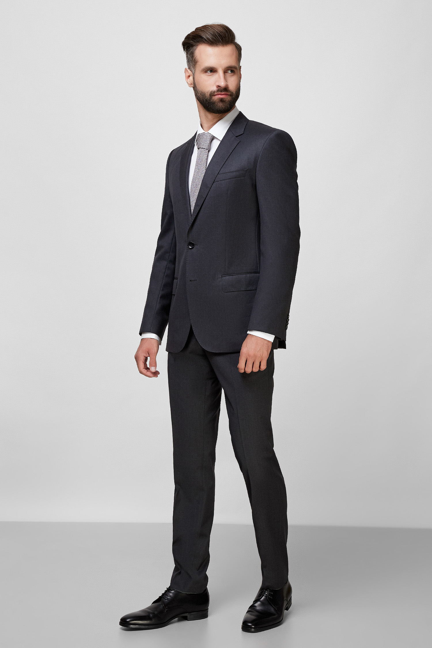 Мужской серый шерстяной костюм (пиджак, брюки) BOSS 50318498К;021