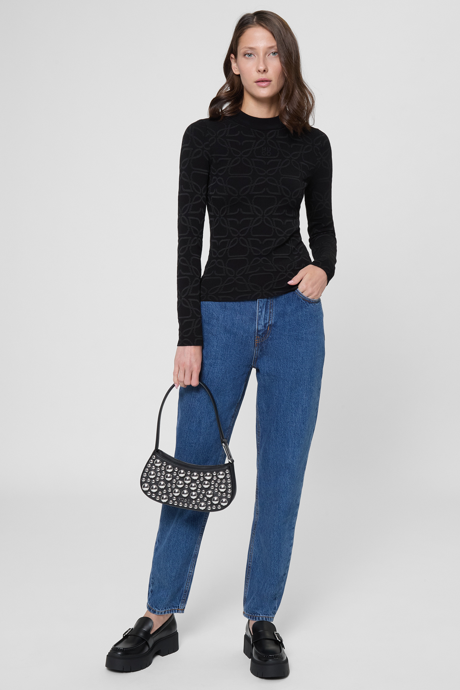 Женский черный джемпер с узором HUGO 50542604;968