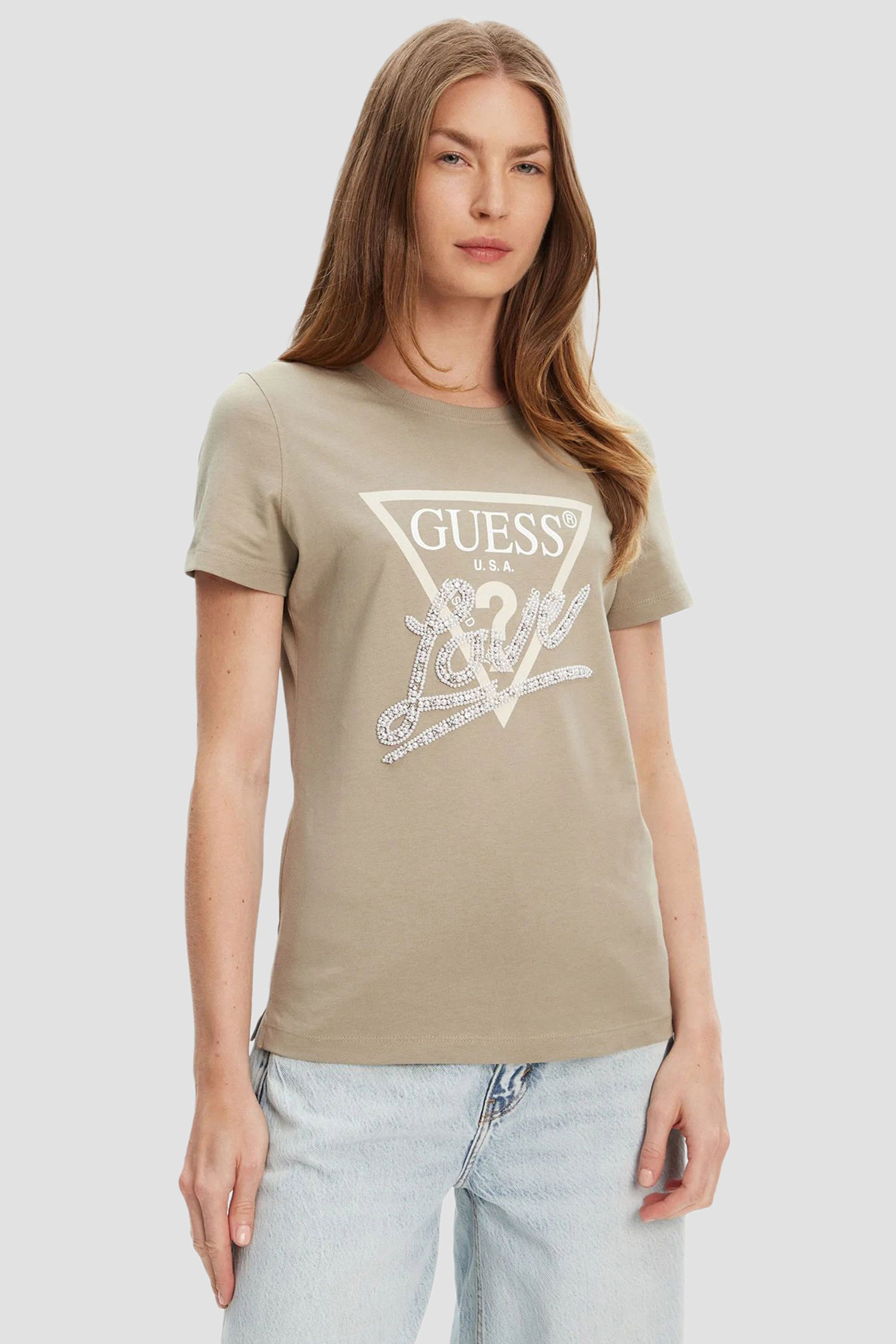 Женская бежевая футболка Guess W5YI40.I3Z14;G8CJ