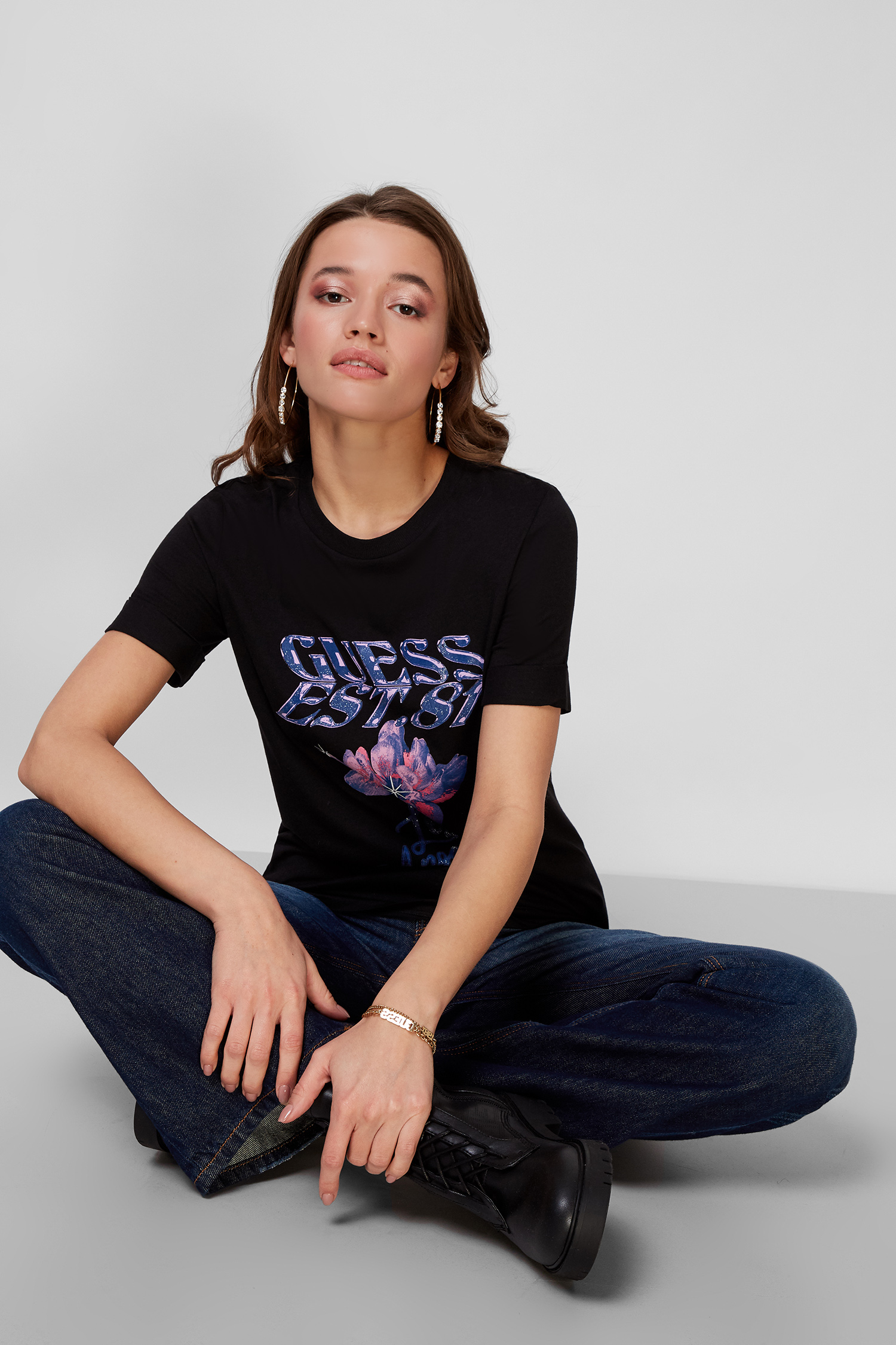Жіноча чорна футболка Guess W2RI13.K9RV0;JBLK