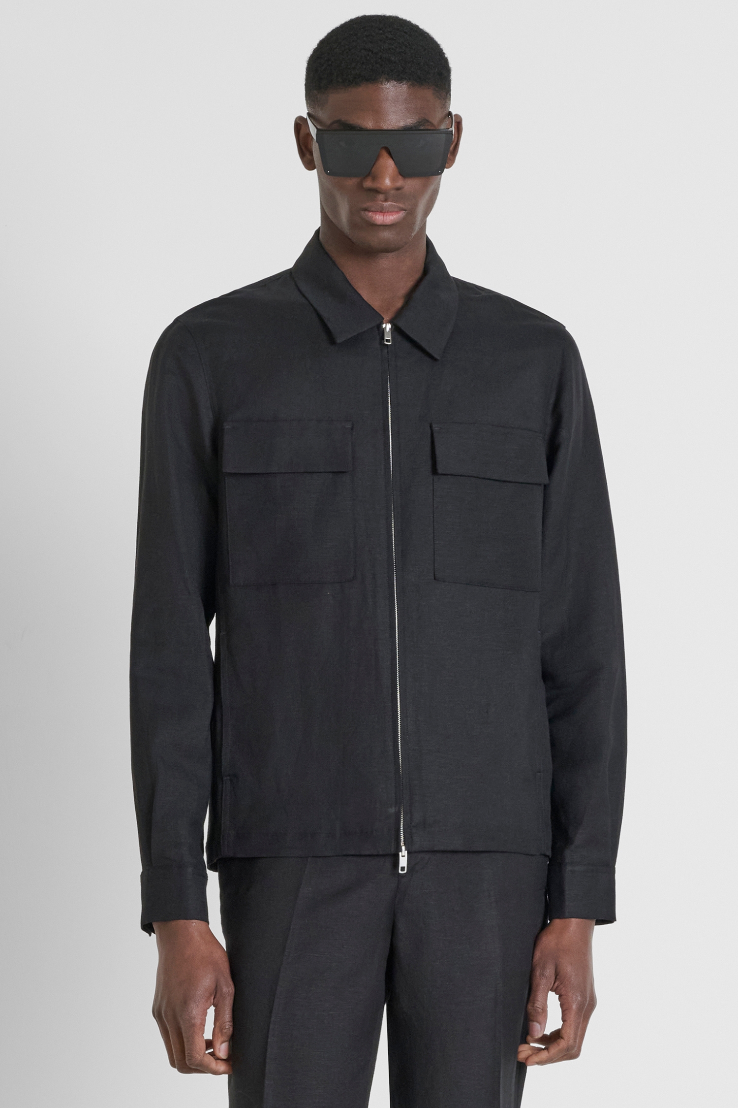 Мужская черная льняная рубашка Antony Morato MMSL00748.FA900135;9000