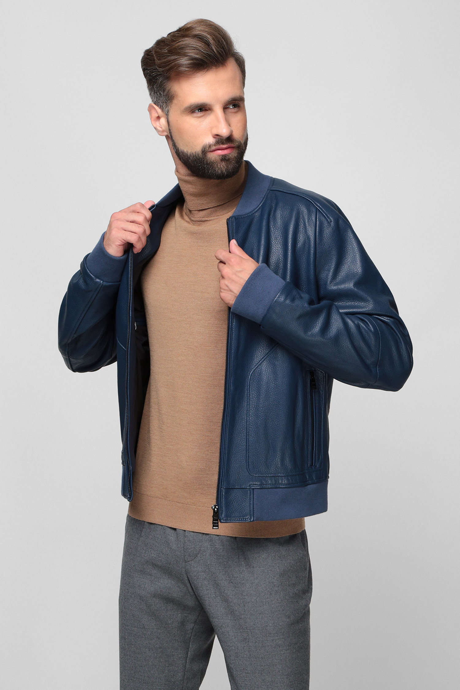 Мужская синяя кожаная куртка BOSS 50456267;407 — Ultrashop