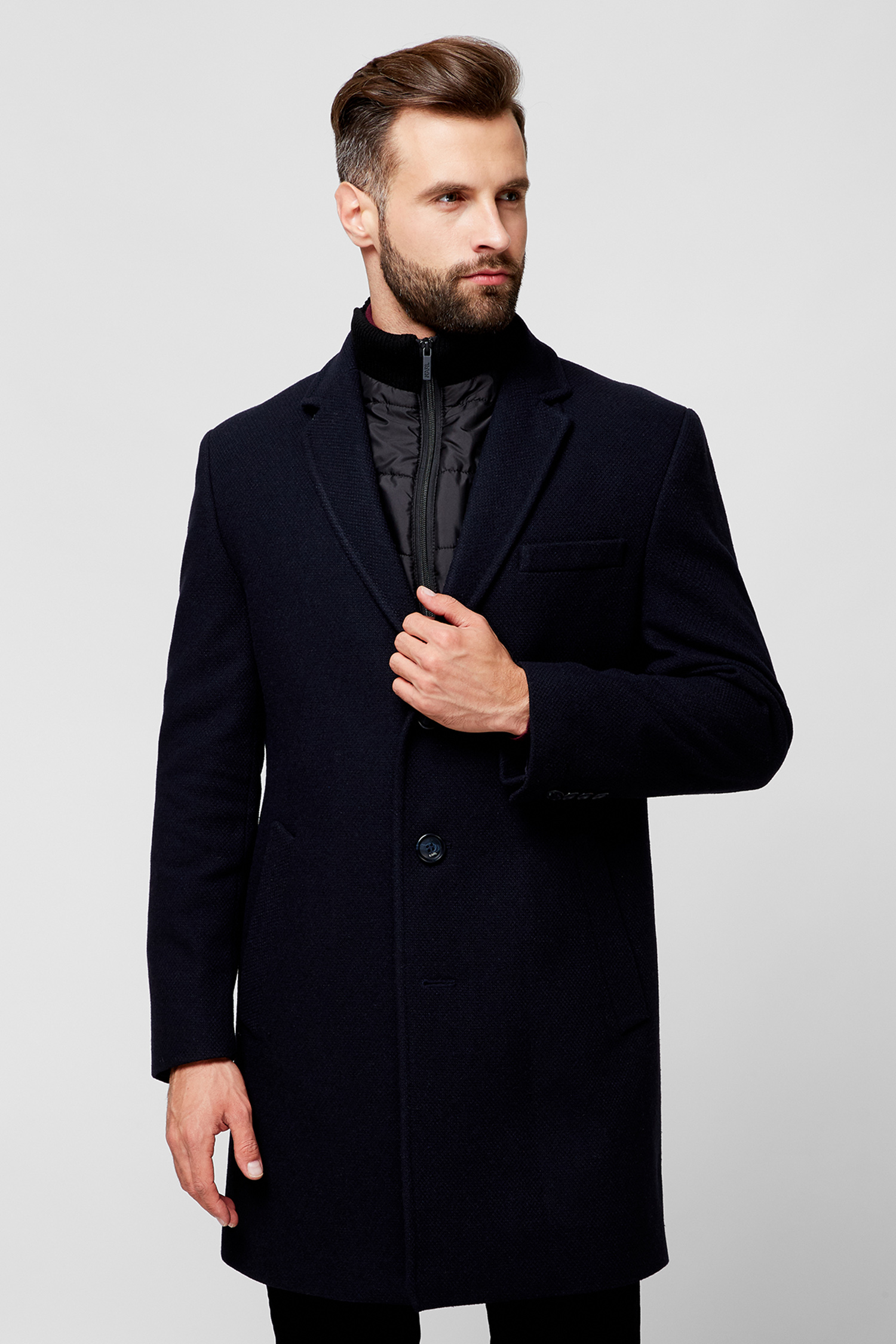 Мужское темно-синее шерстяное пальто Karl Lagerfeld 502704.455704;690