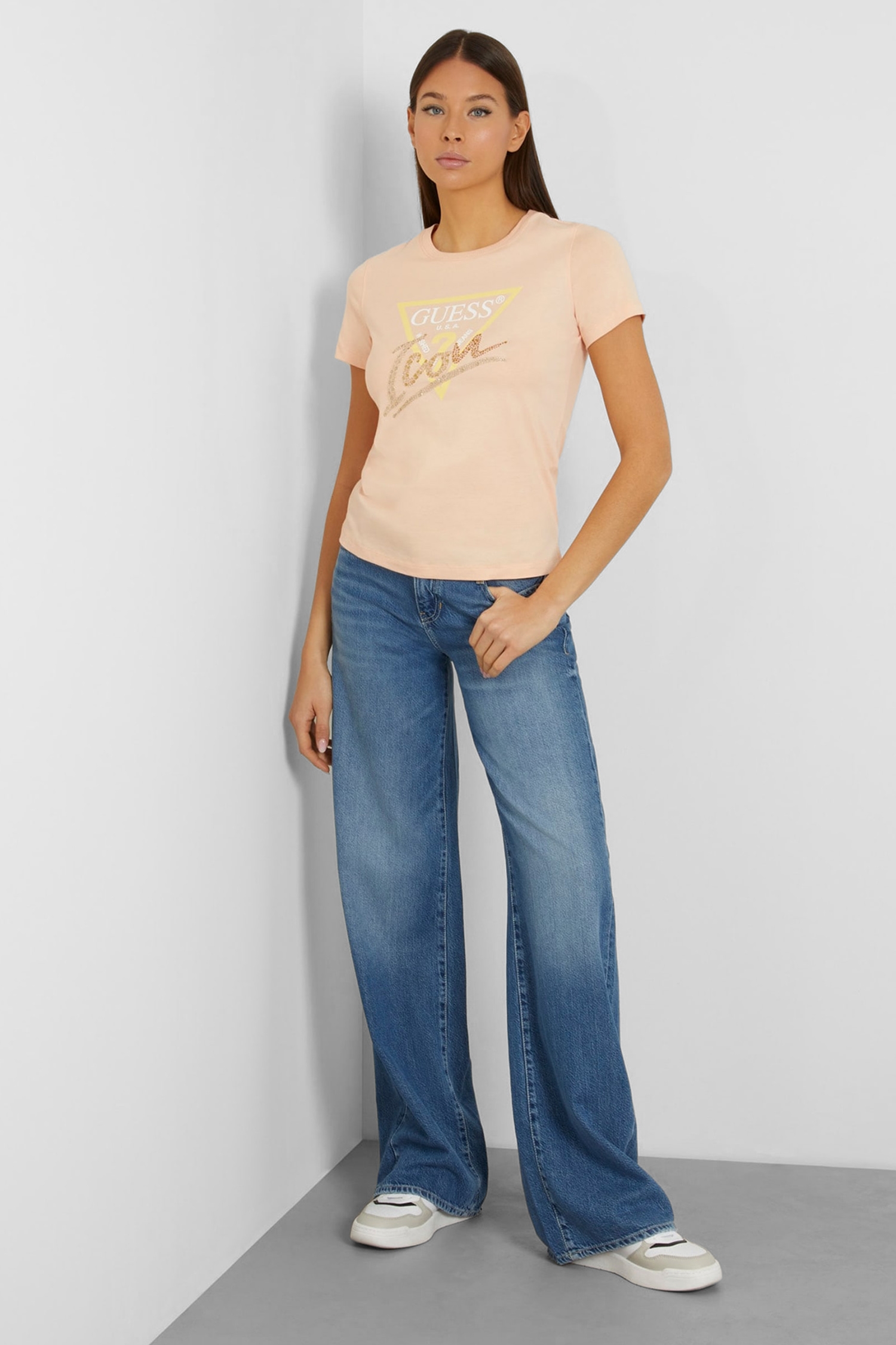 Женская персиковая футболка Guess W4GI20.I3Z14;G6J4