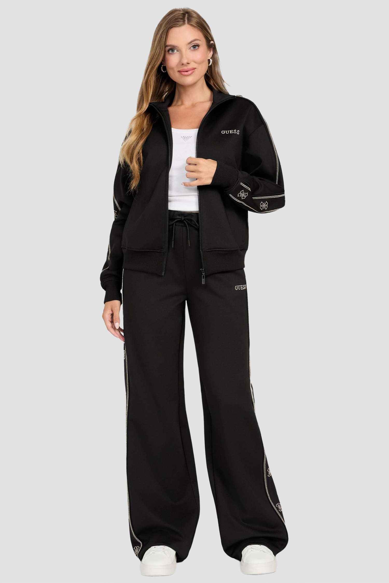 Женские черные спортивные брюки с узором Guess V5BB12.KCX22;JBLK