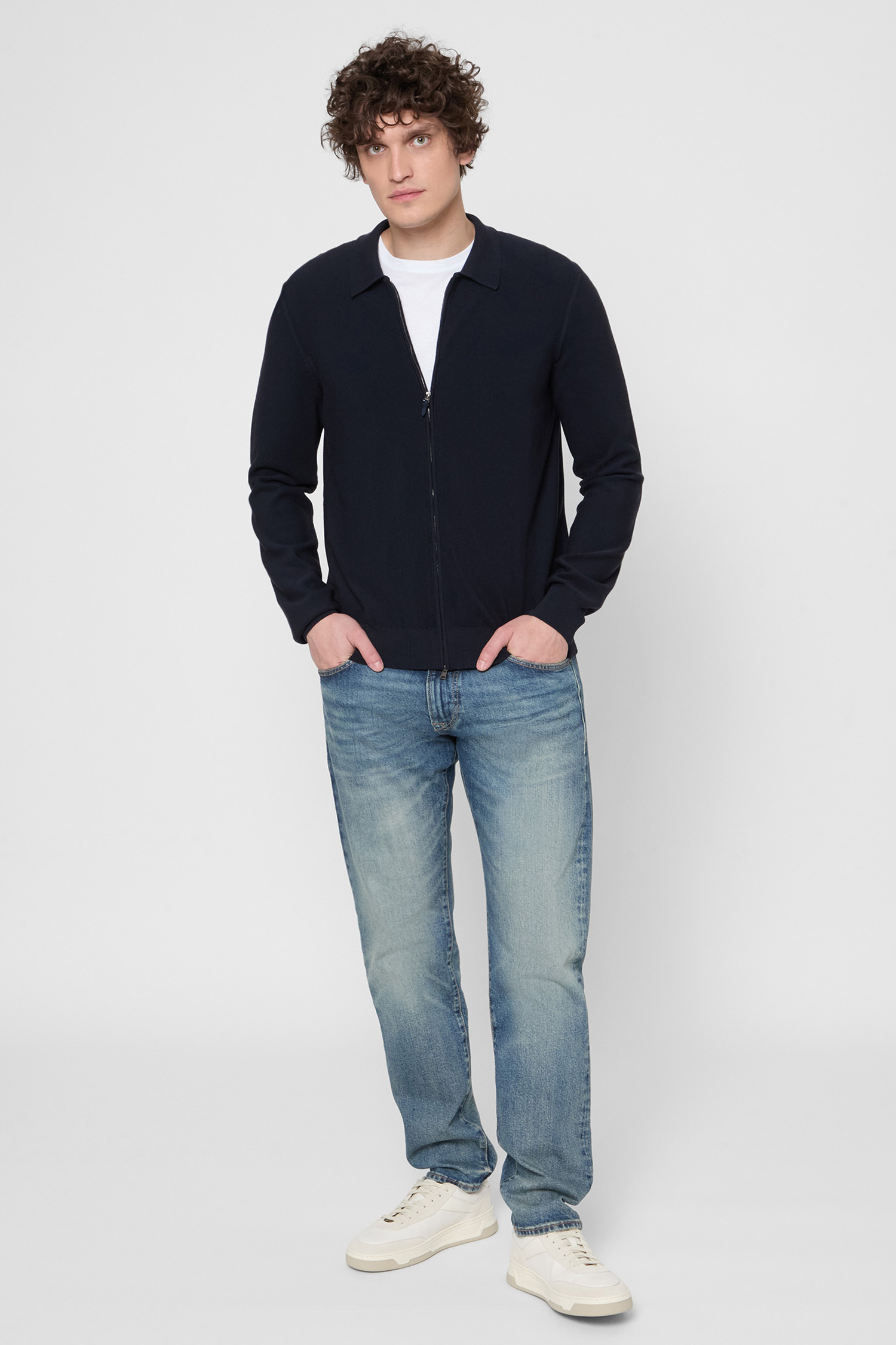 Мужской темно-синий шерстяной кардиган BOSS 50543272;404