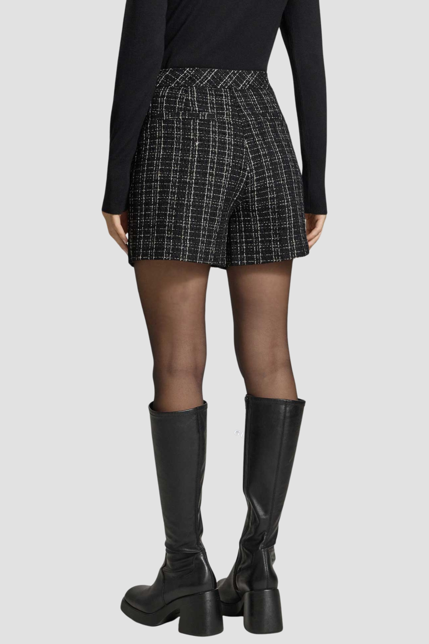 Женские черные твидовые шорты Guess W5BD65.W2382;JBLK