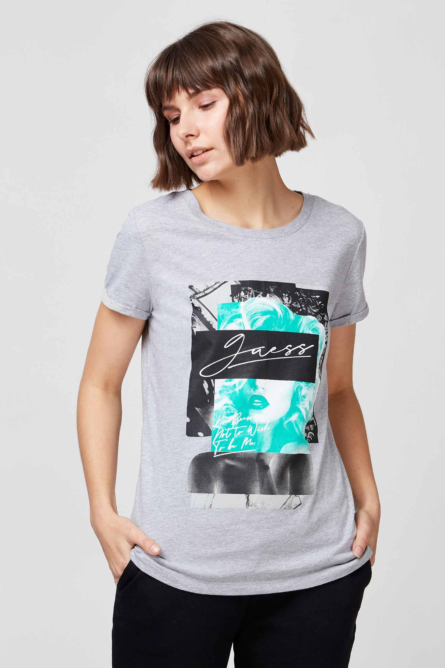 Женская серая футболка с принтом Guess W0BI05.JA900;LMGY
