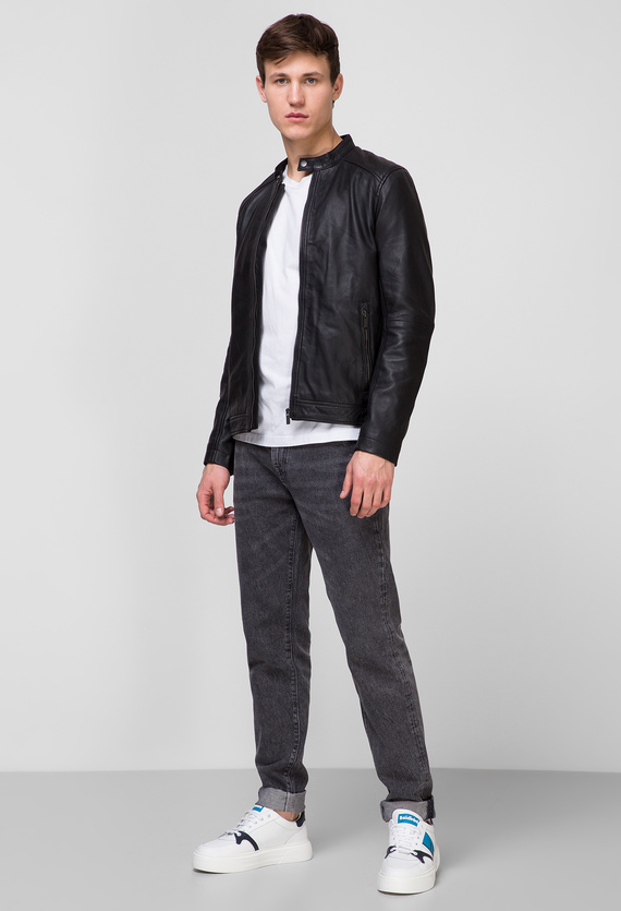 Мужская черная кожаная куртка SuperDry M5010011A;02A — Ultrashop